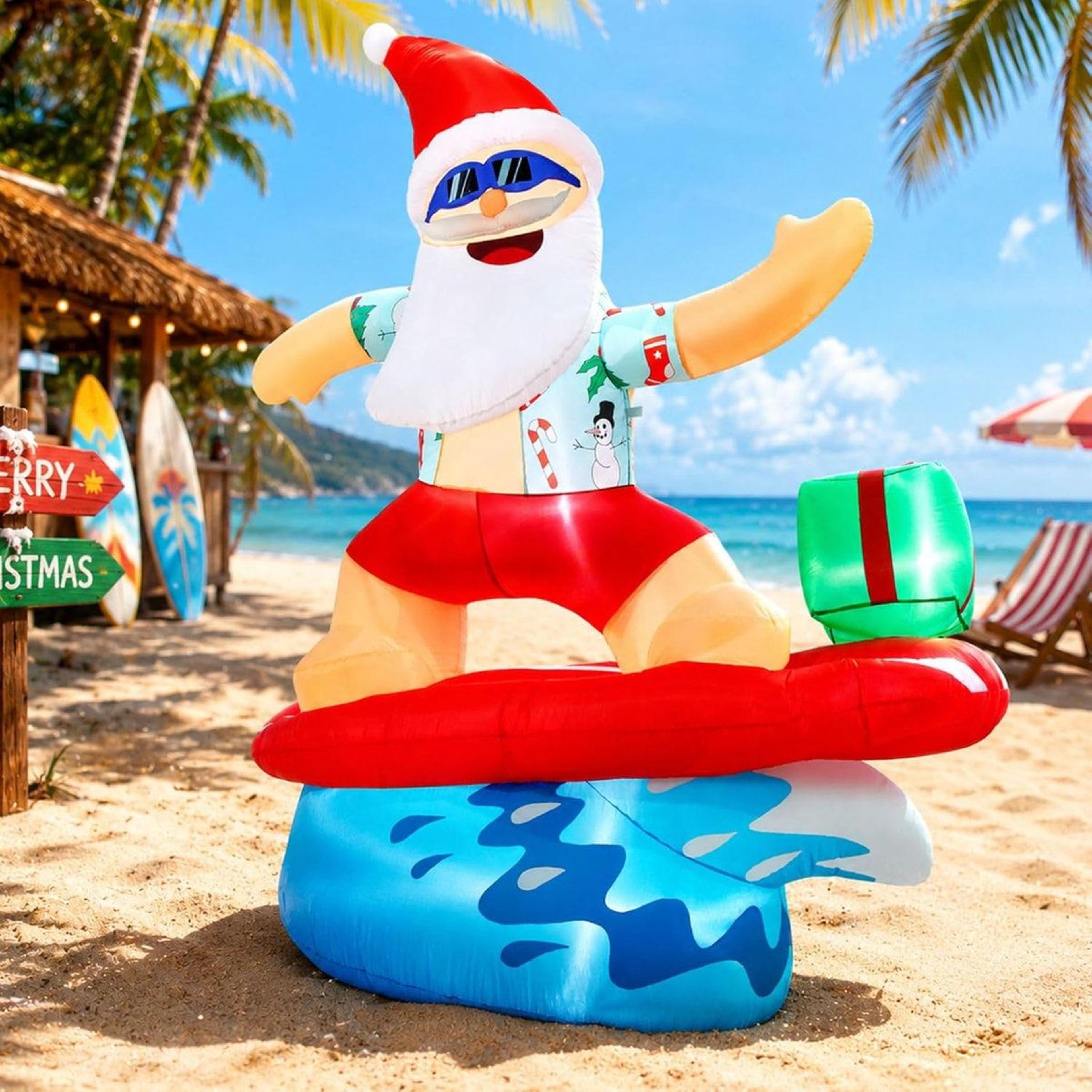 surfing santa inflatable christmas decoration with led lights for indoor and outdoor display