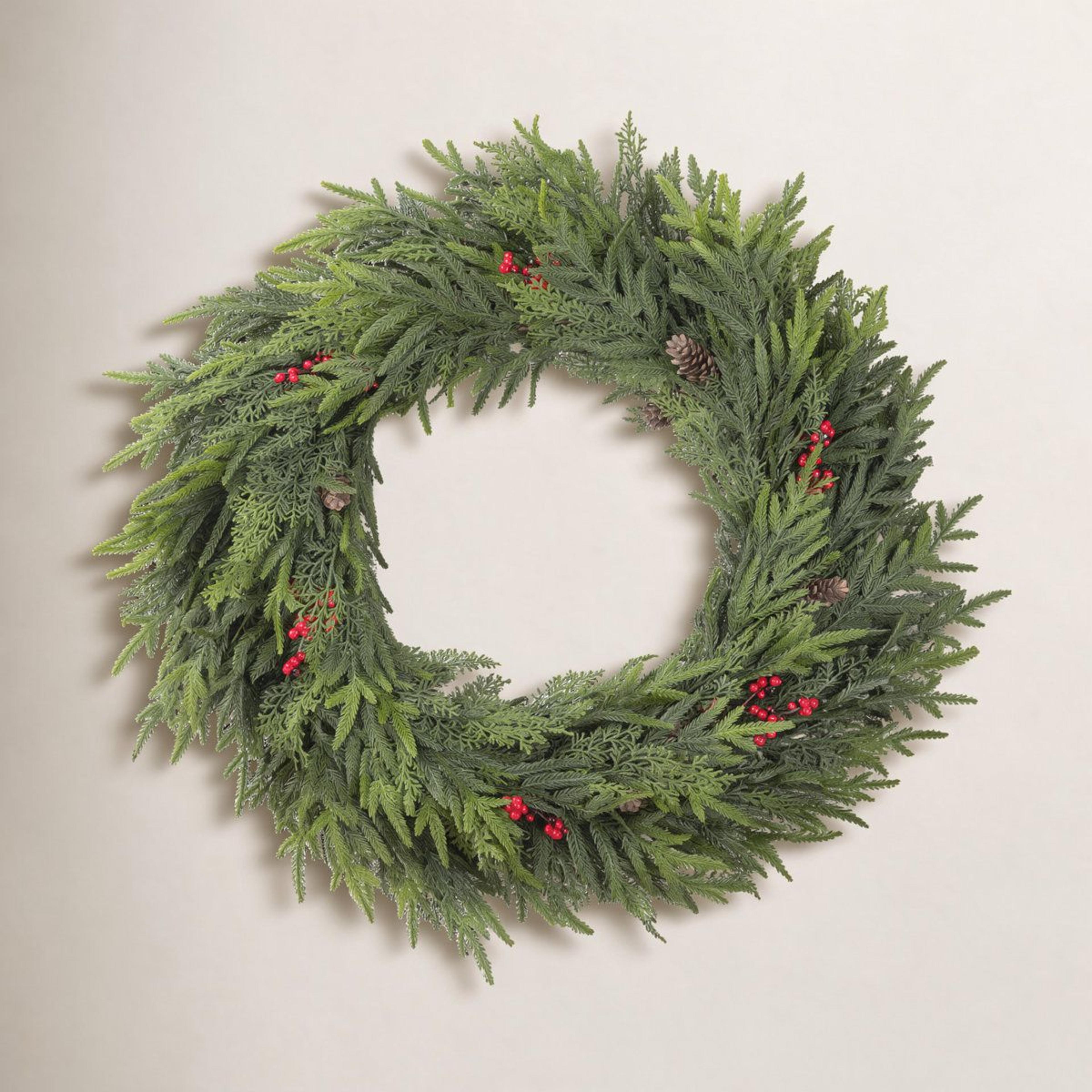 30 inch oversized artificial christmas wreath with pinecones red berries and cascading greenery