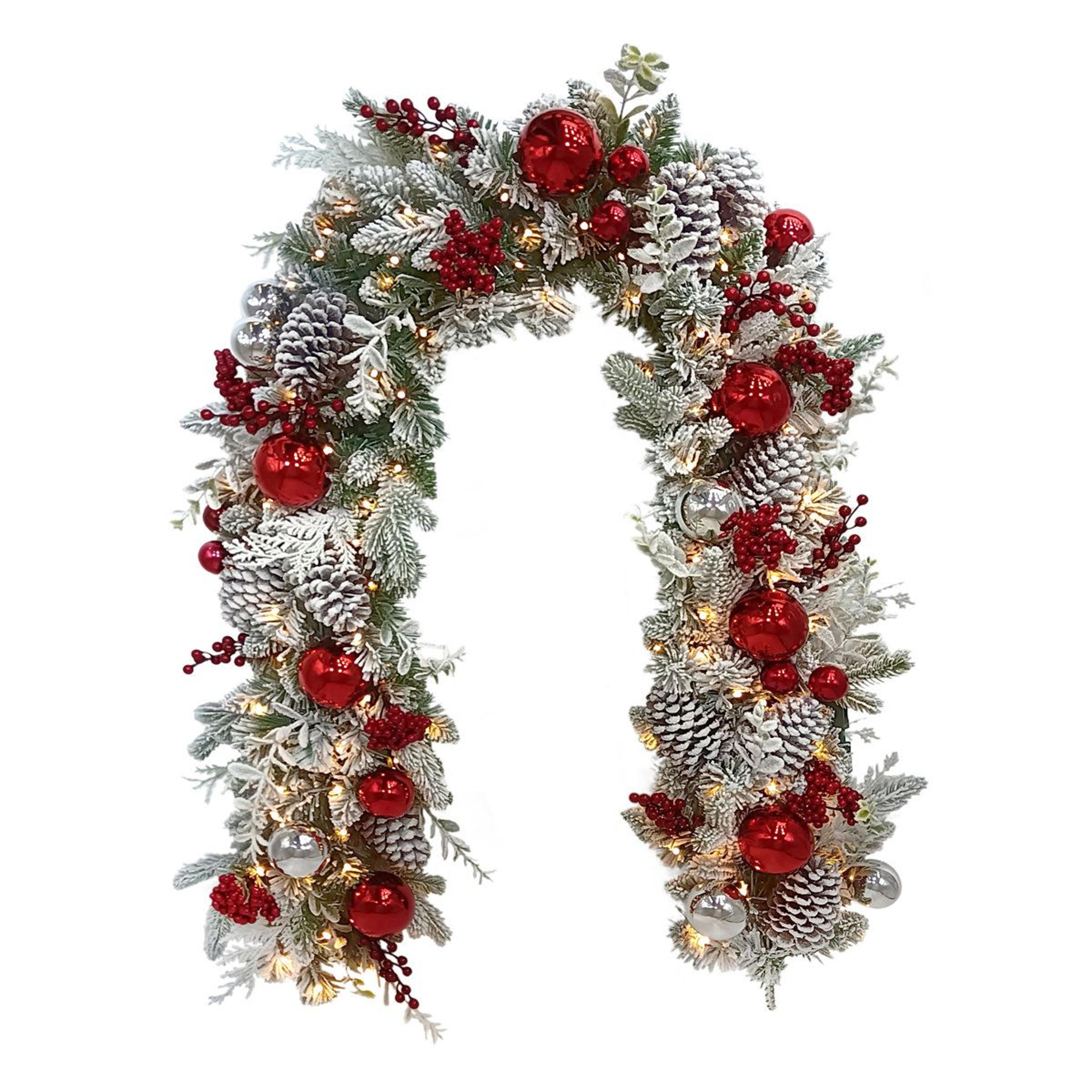 6 ft pre-lit flocked christmas garland with warm white led lights and battery timer