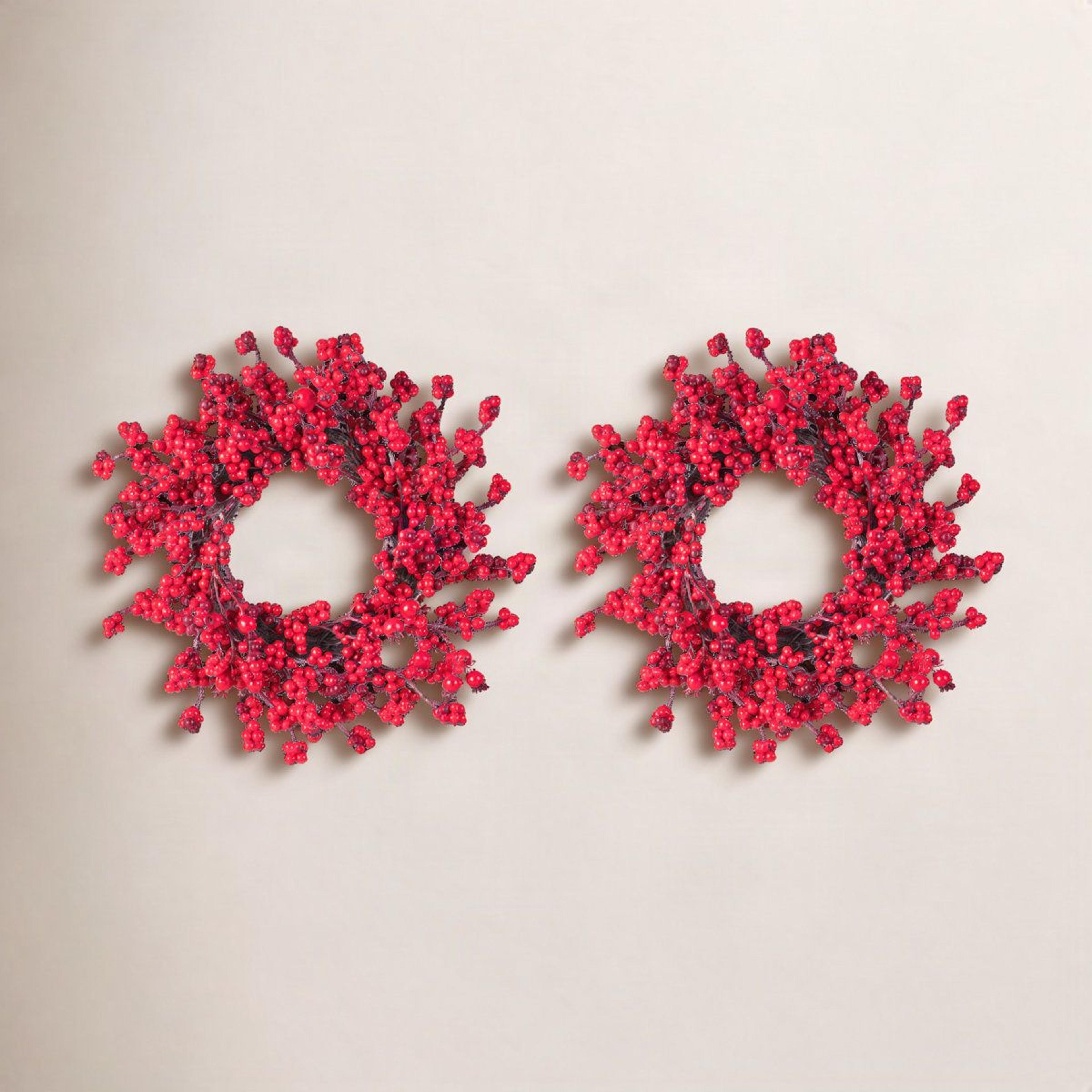 2-piece 14-inch red berry christmas wreath set for indoor holiday decorating