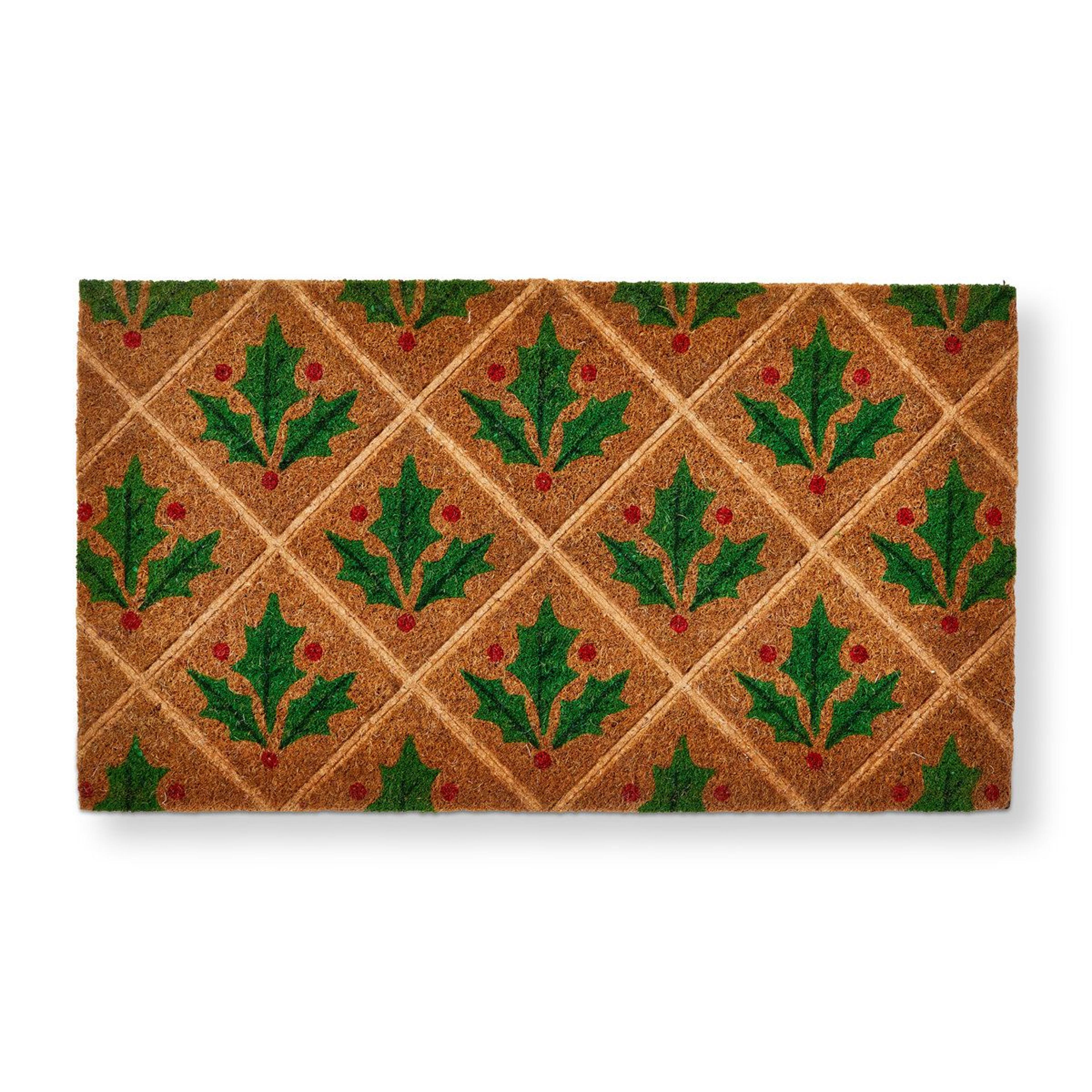 holly embossed coir door mat with non slip backing for covered indoor outdoor entryways