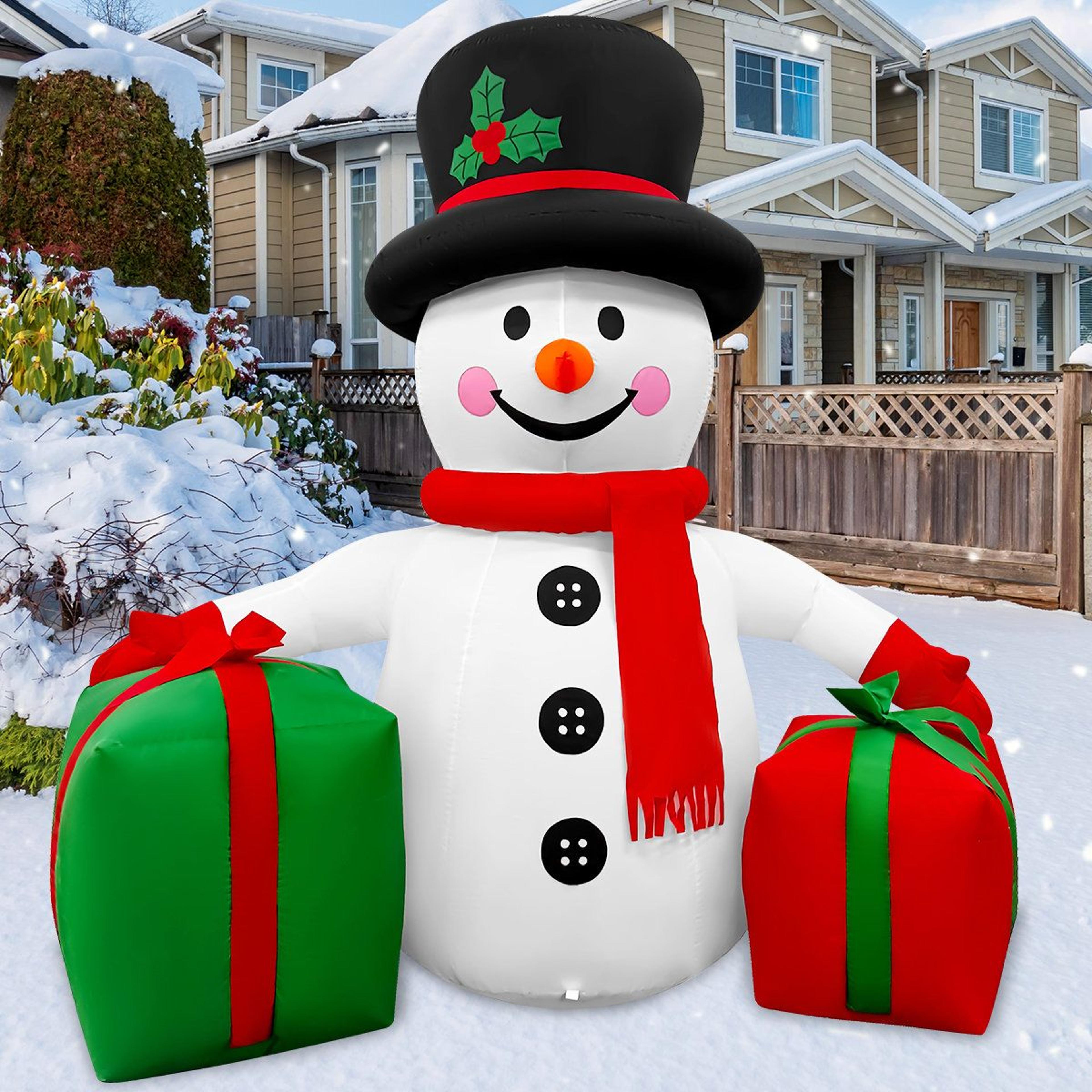 6 ft christmas inflatable snowman with led lights and gift boxes