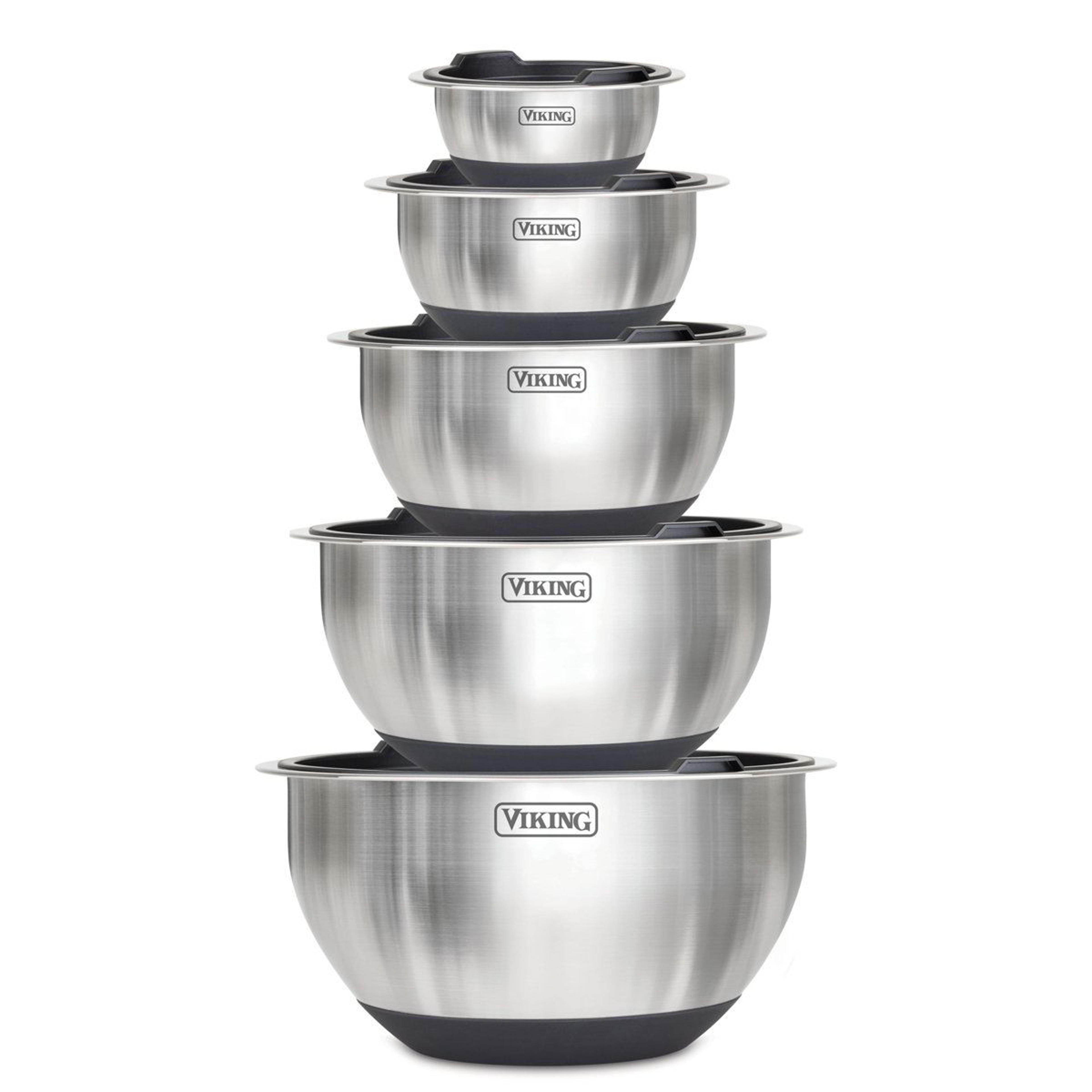 10 piece stainless steel mixing bowl set with lids and non-skid bases