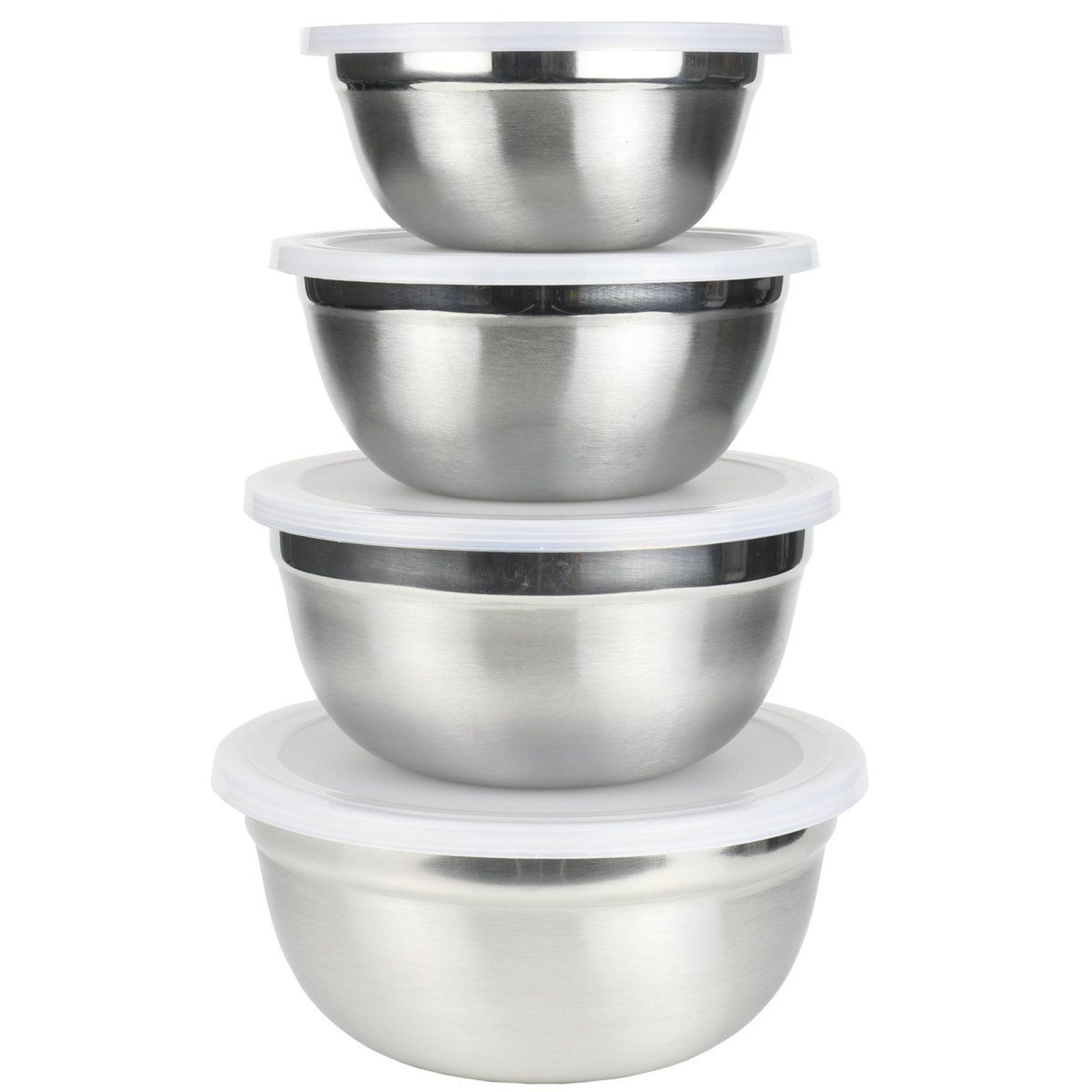 stainless steel mixing bowl set with lids and nesting design