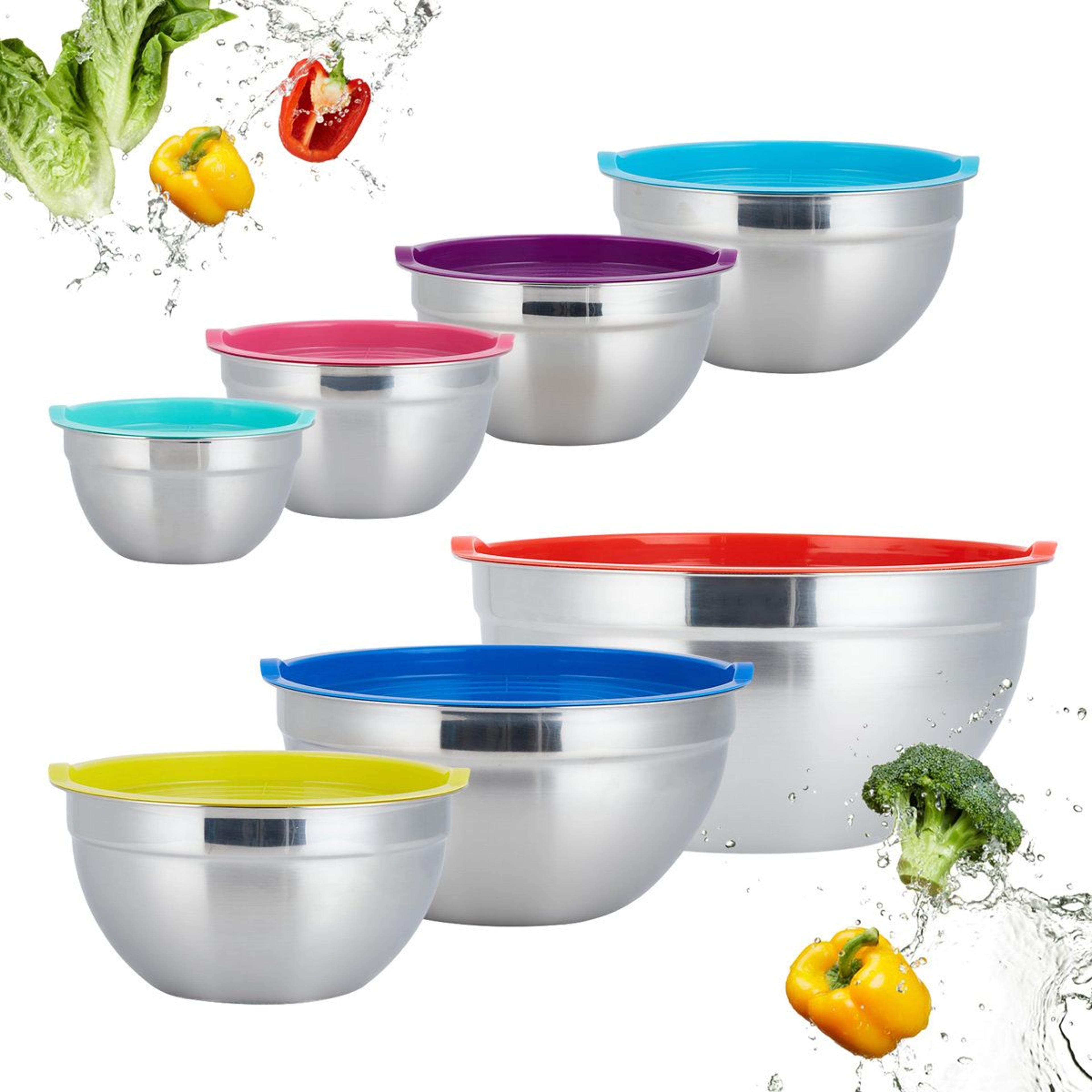 7 piece stainless steel mixing bowl set with lids 7 quart capacity