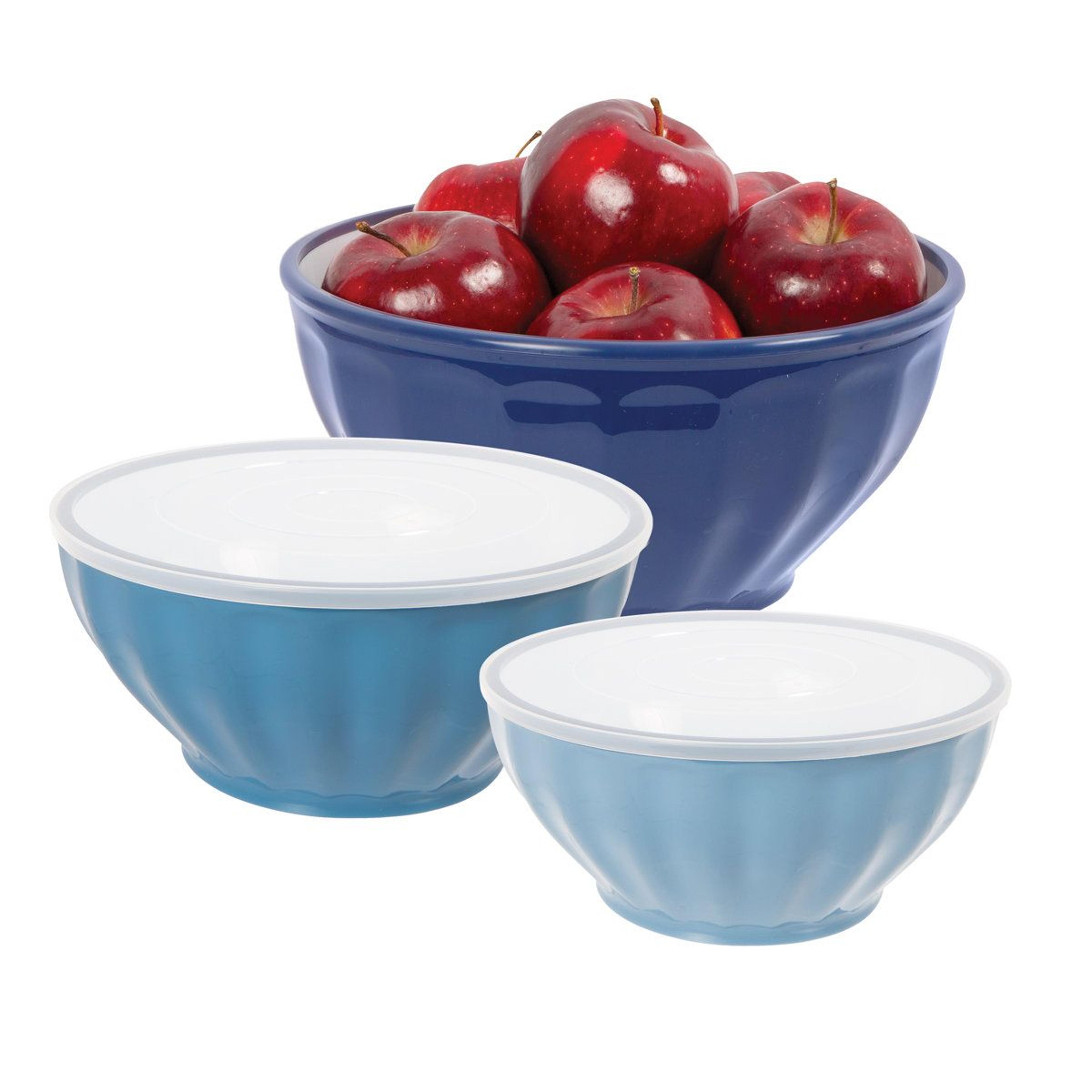 ribbed mixing bowl set with lids 3 piece nesting bowls 1.6 2.6 and 3.7 qt