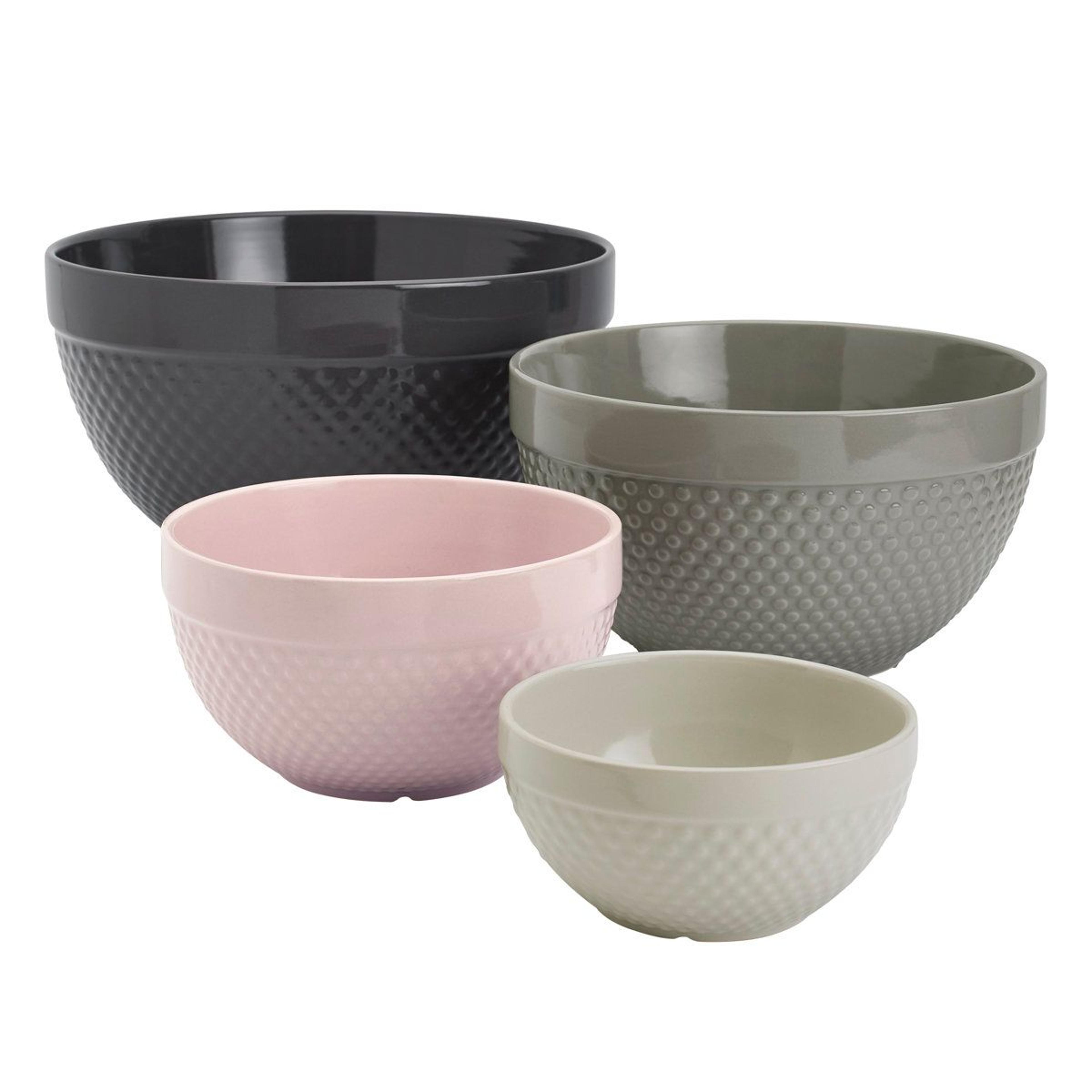 4 piece stoneware hobnail mixing bowl set with nesting design