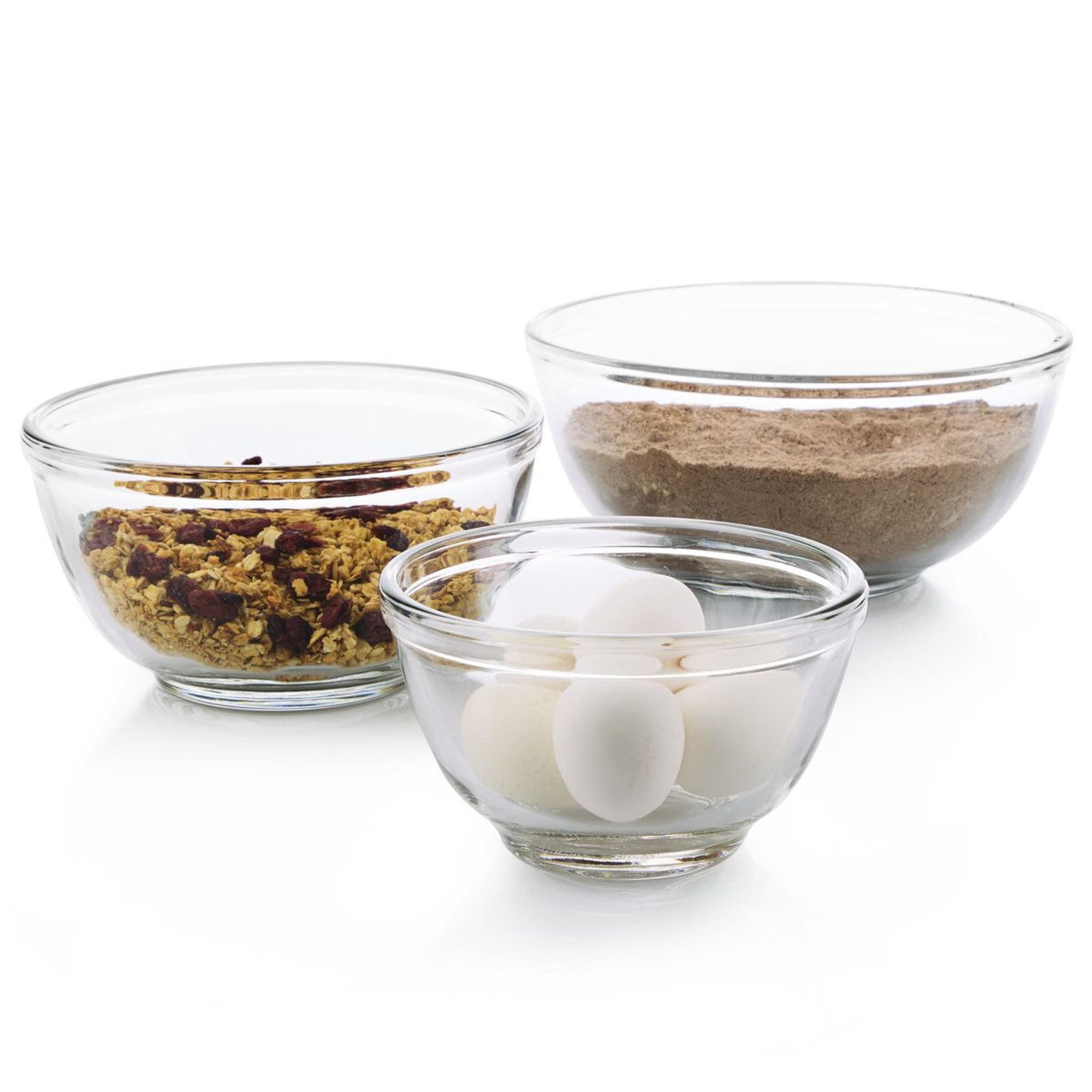 3 piece clear glass mixing bowl set with nesting design