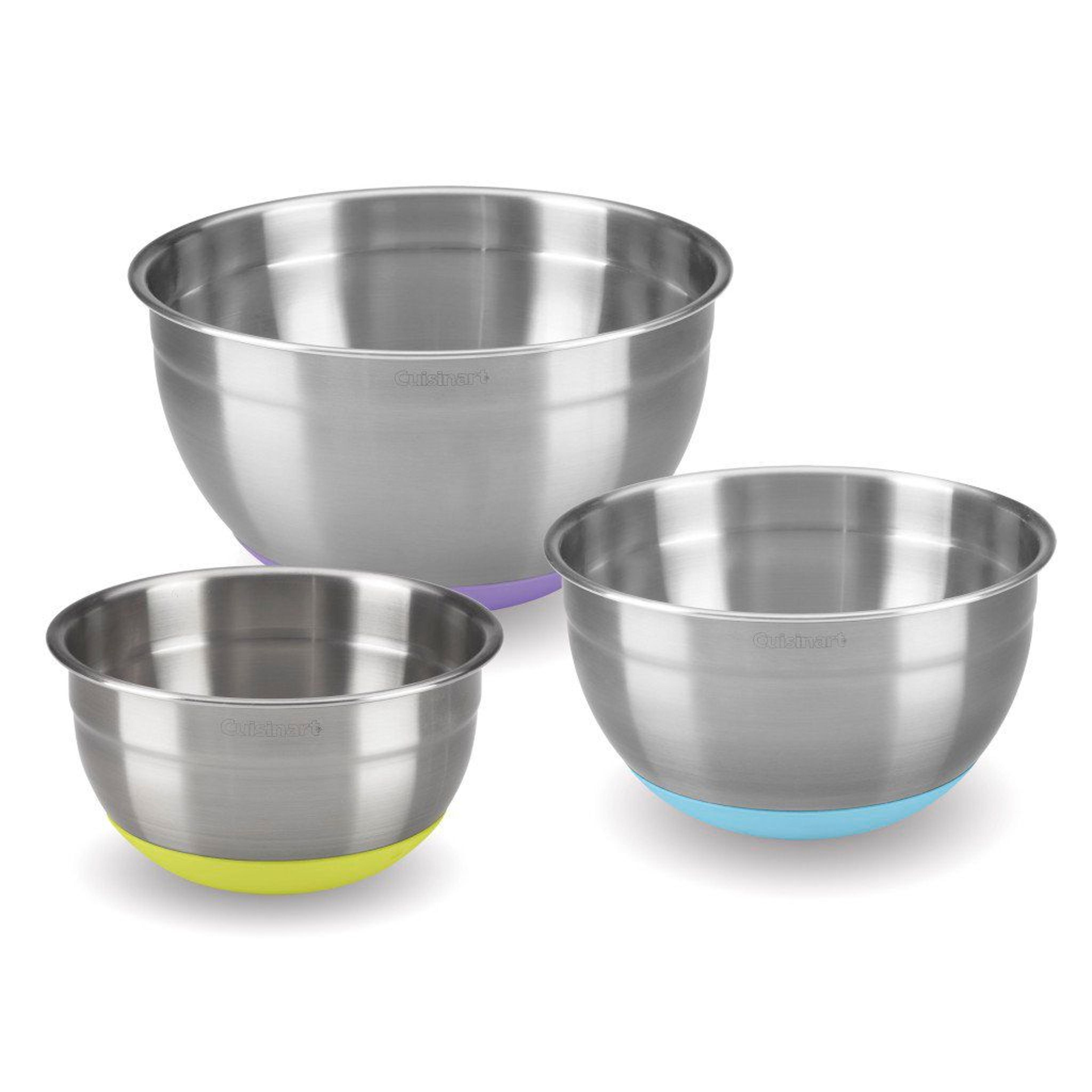 stainless steel mixing bowl set with non-slip silicone bases 3 piece nesting design