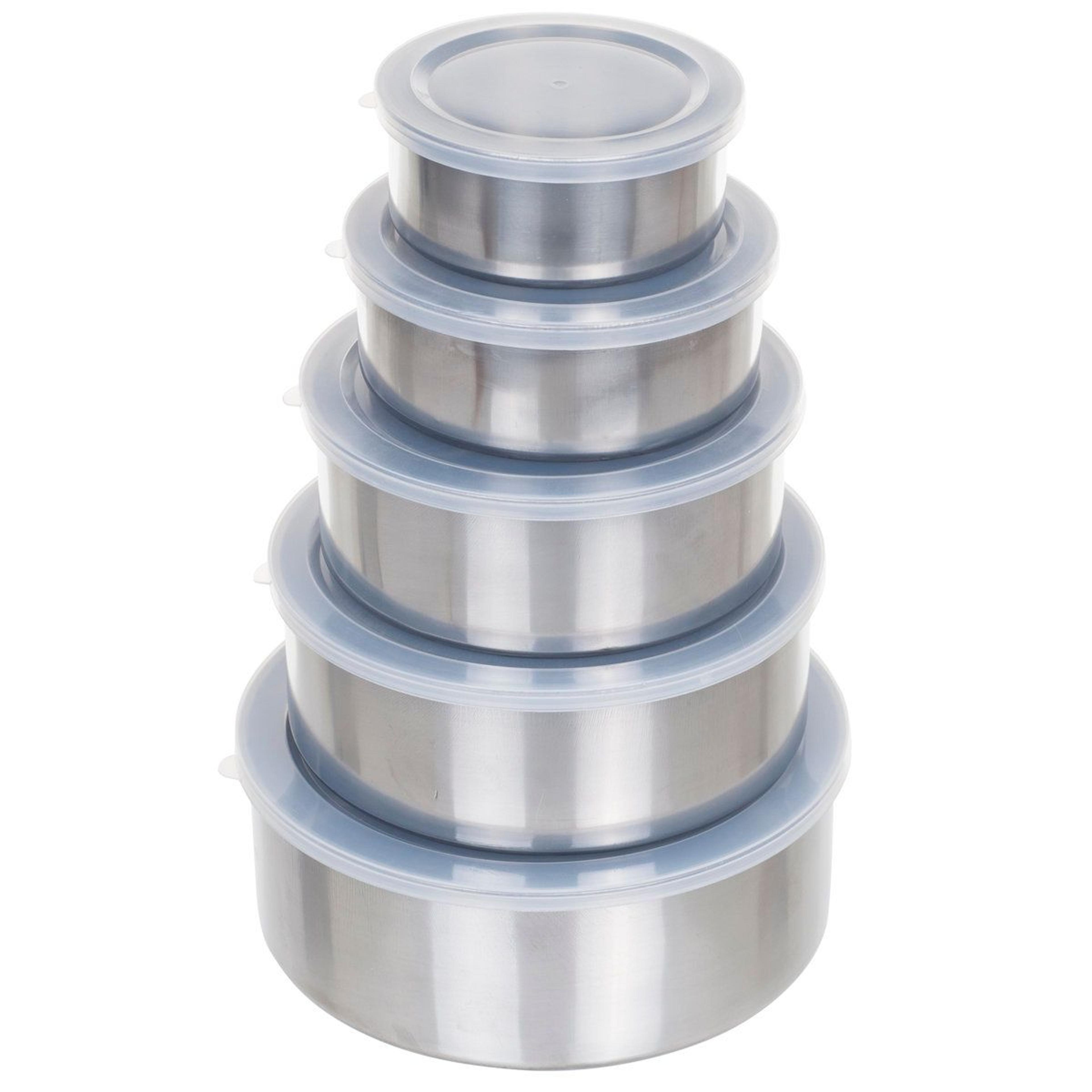 5-piece stainless steel mixing bowl set with airtight lids for food prep storage and serving