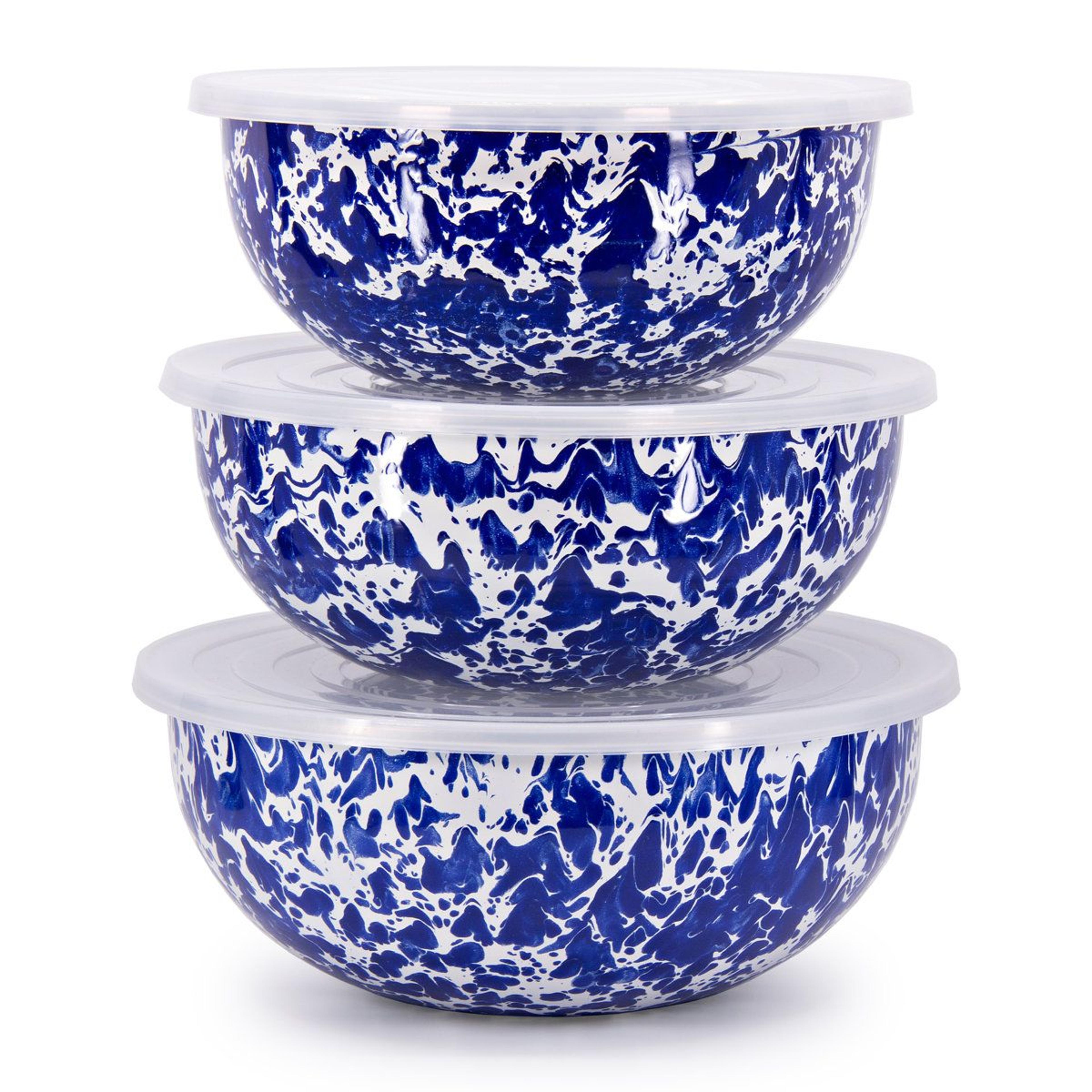 nested enamelware mixing bowl set with fitted lids
