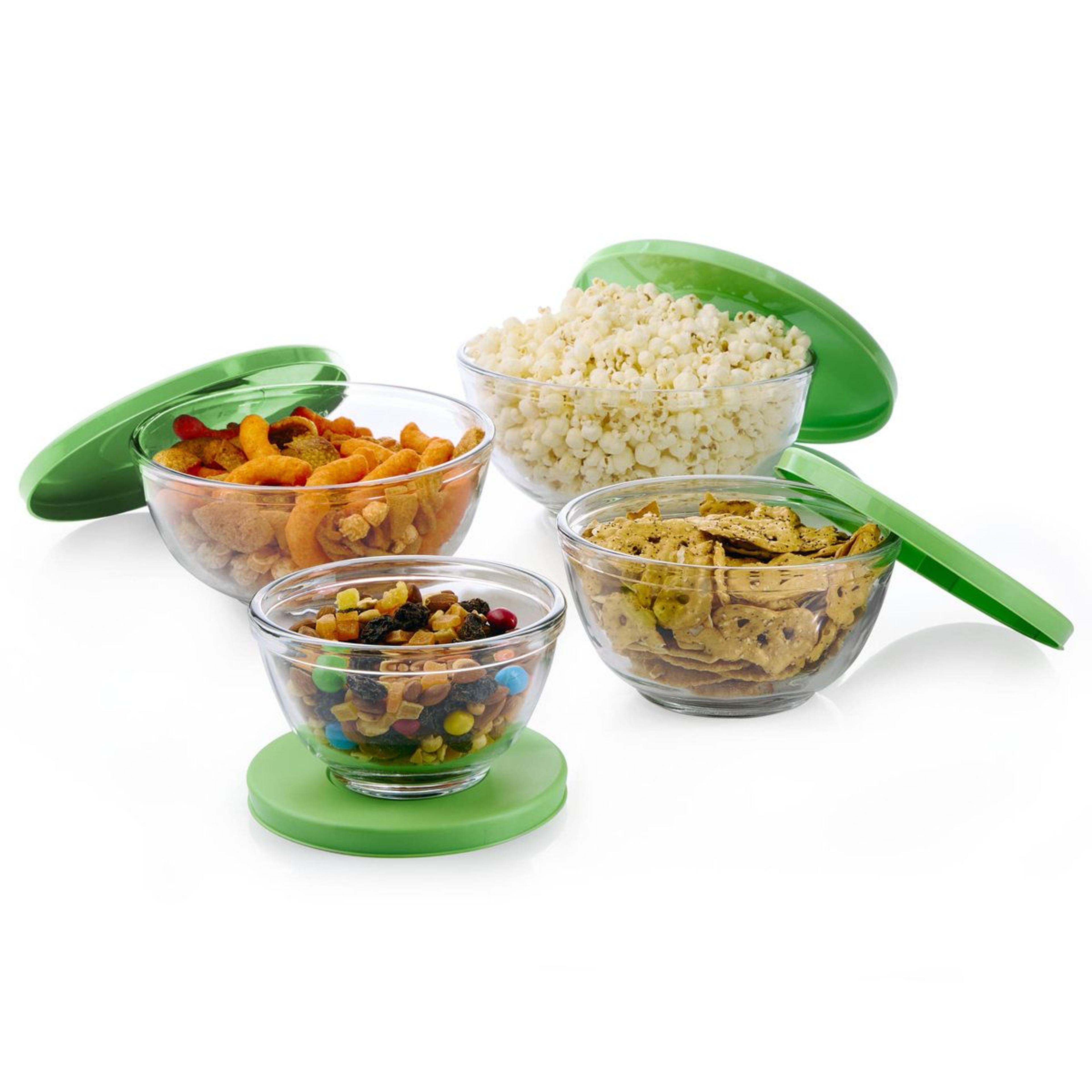 8-piece glass mixing bowl set with plastic lids 1 to 4 quart clear nesting bowls