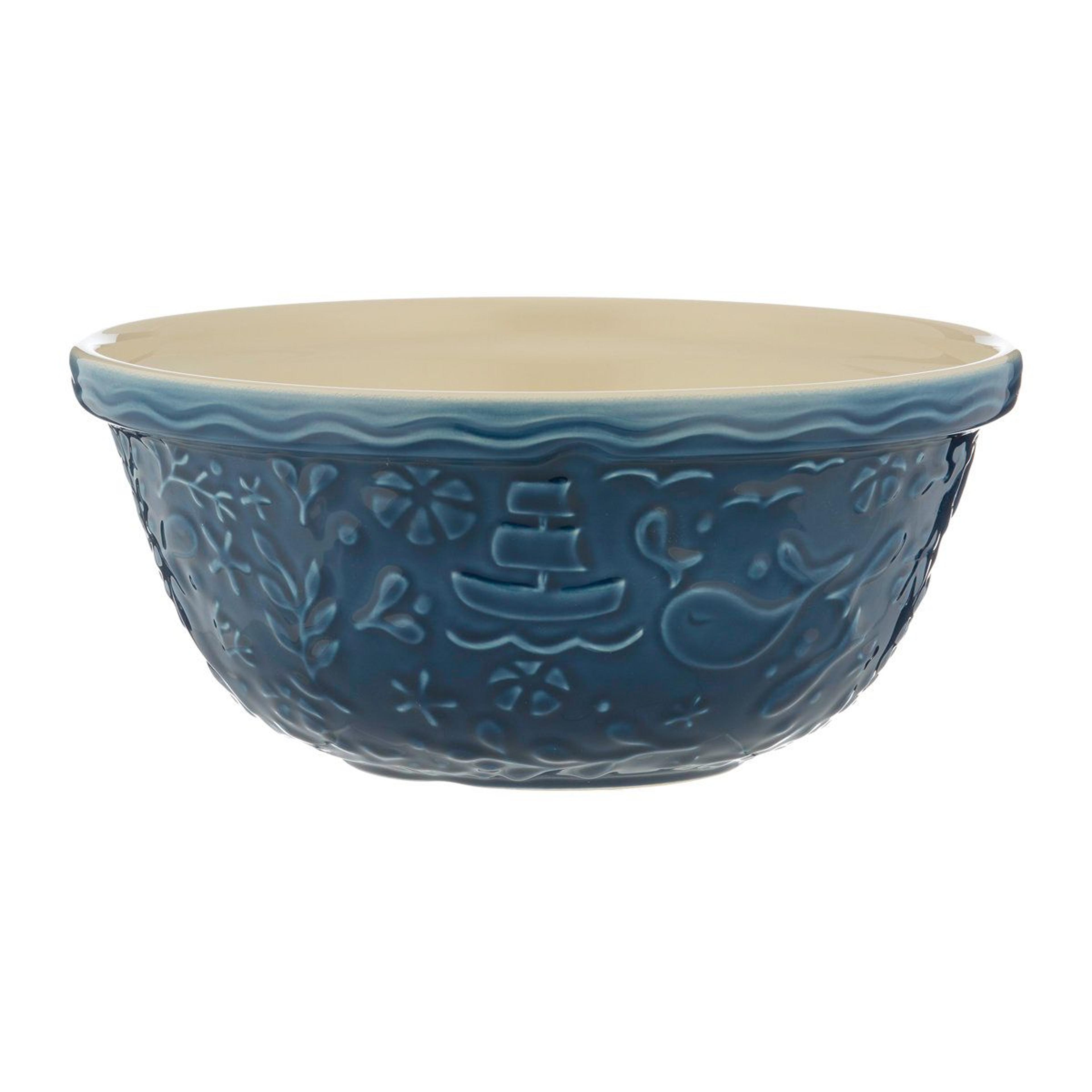 blue 4.22 quart mixing bowl with ship pattern