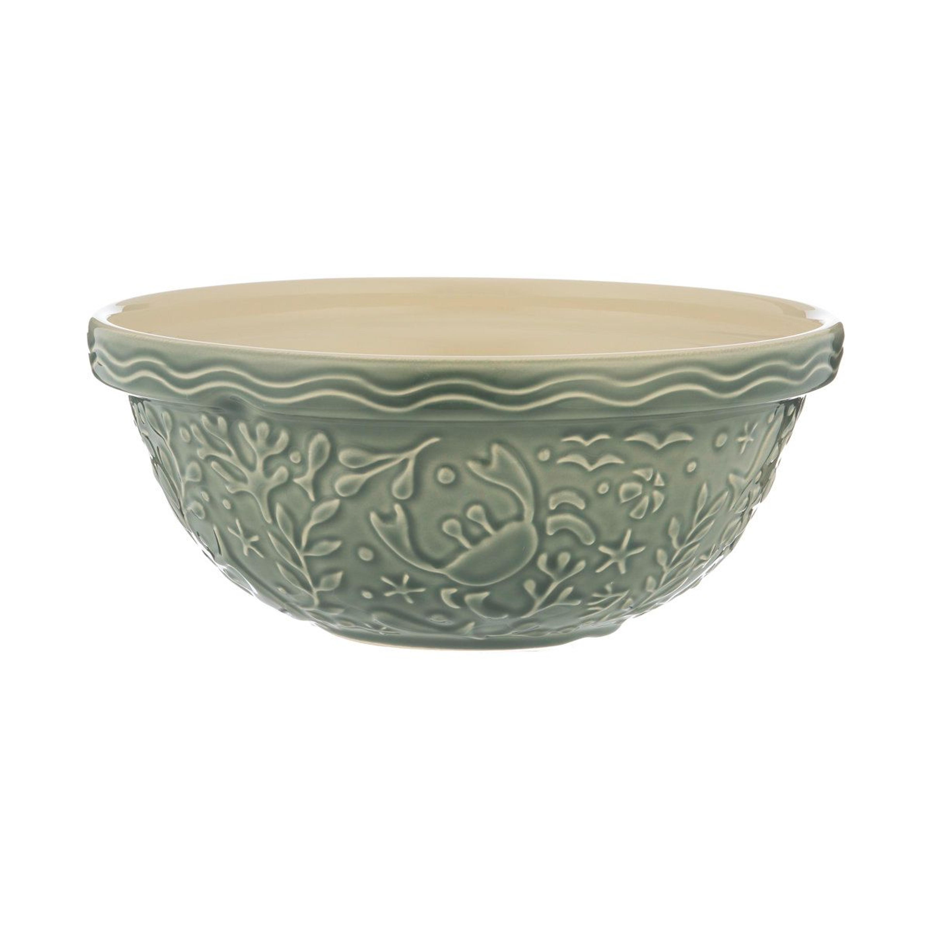 green embossed earthenware mixing bowl 2.8 qt for baking