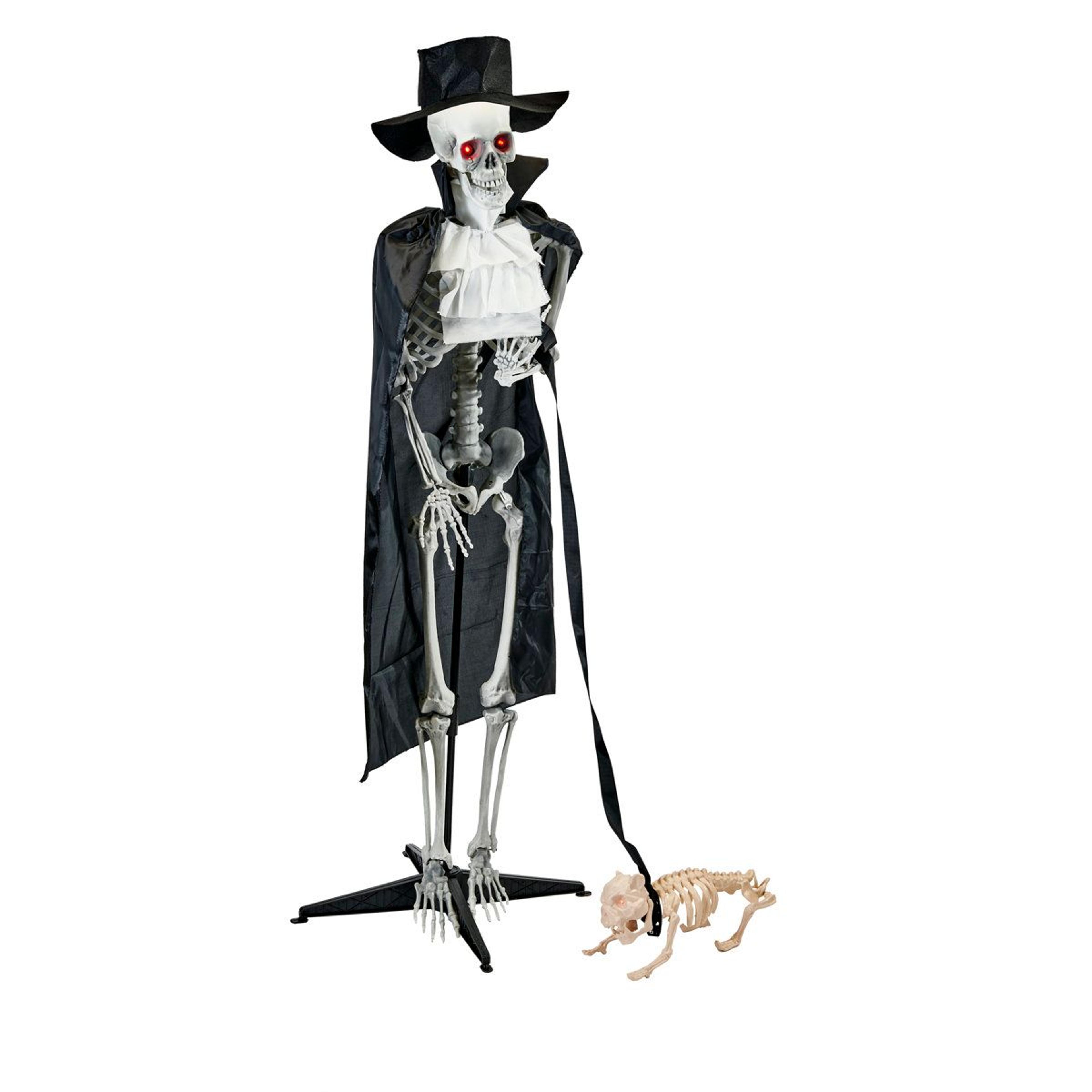 standing skeleton walking dog halloween prop with led lighted eyes