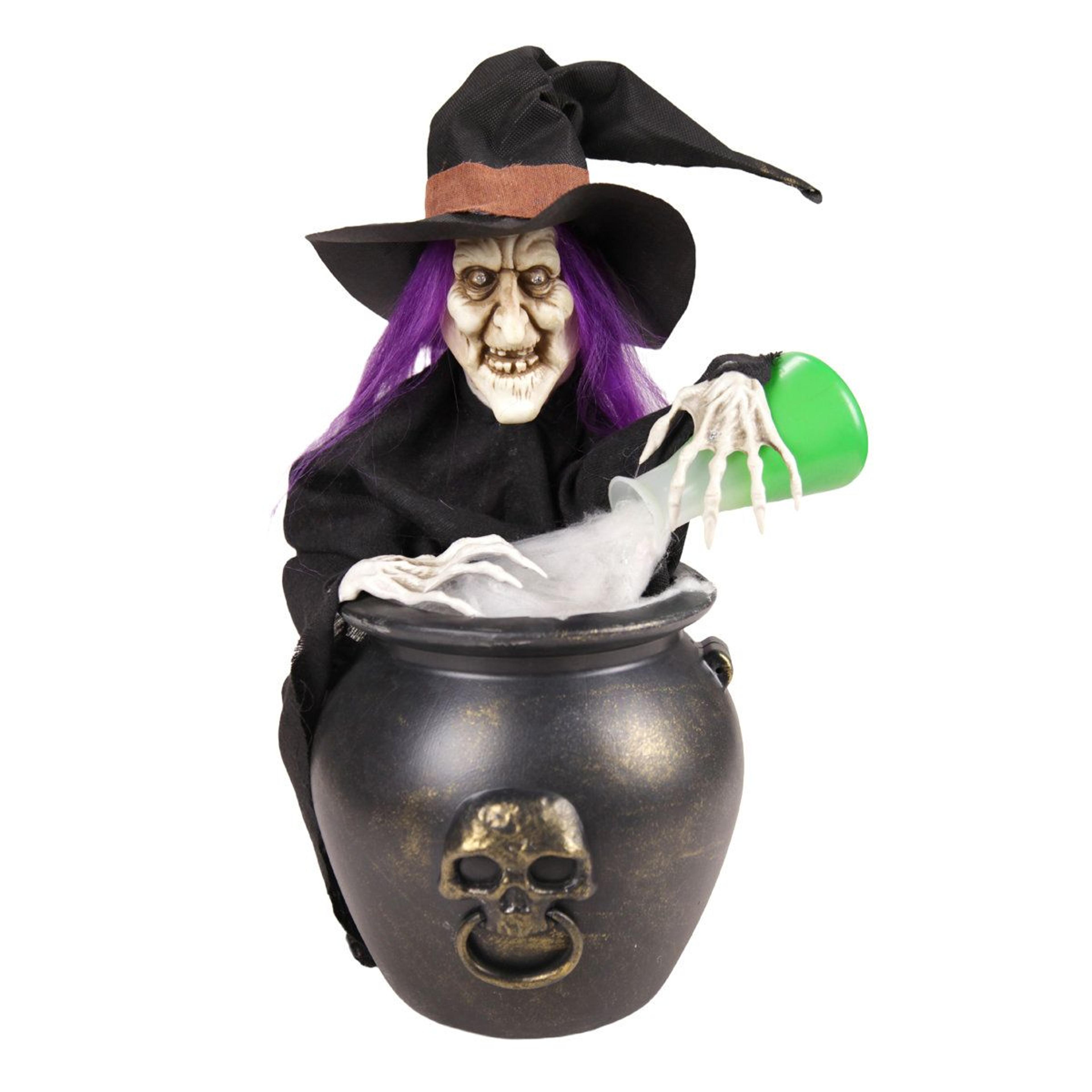 22 inch animated witch pouring potion halloween decoration with led lights and sound