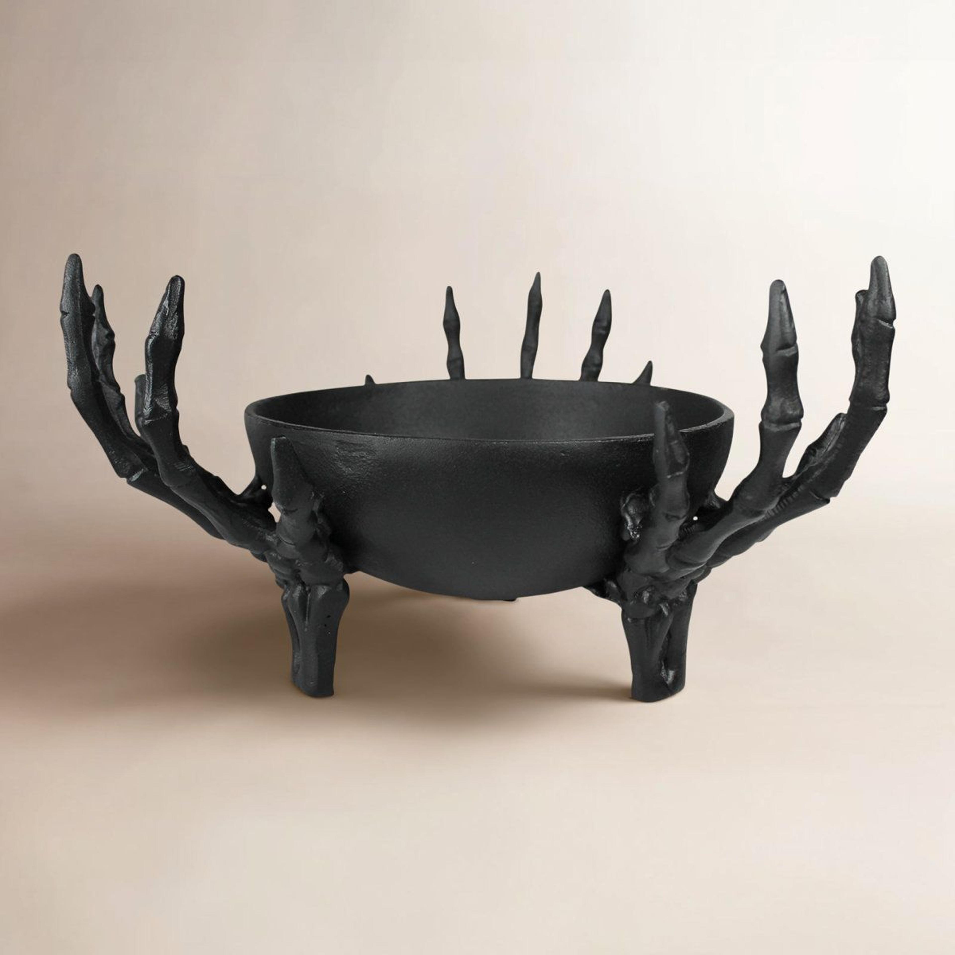 skeleton hand decorative bowl black cast aluminum halloween accent