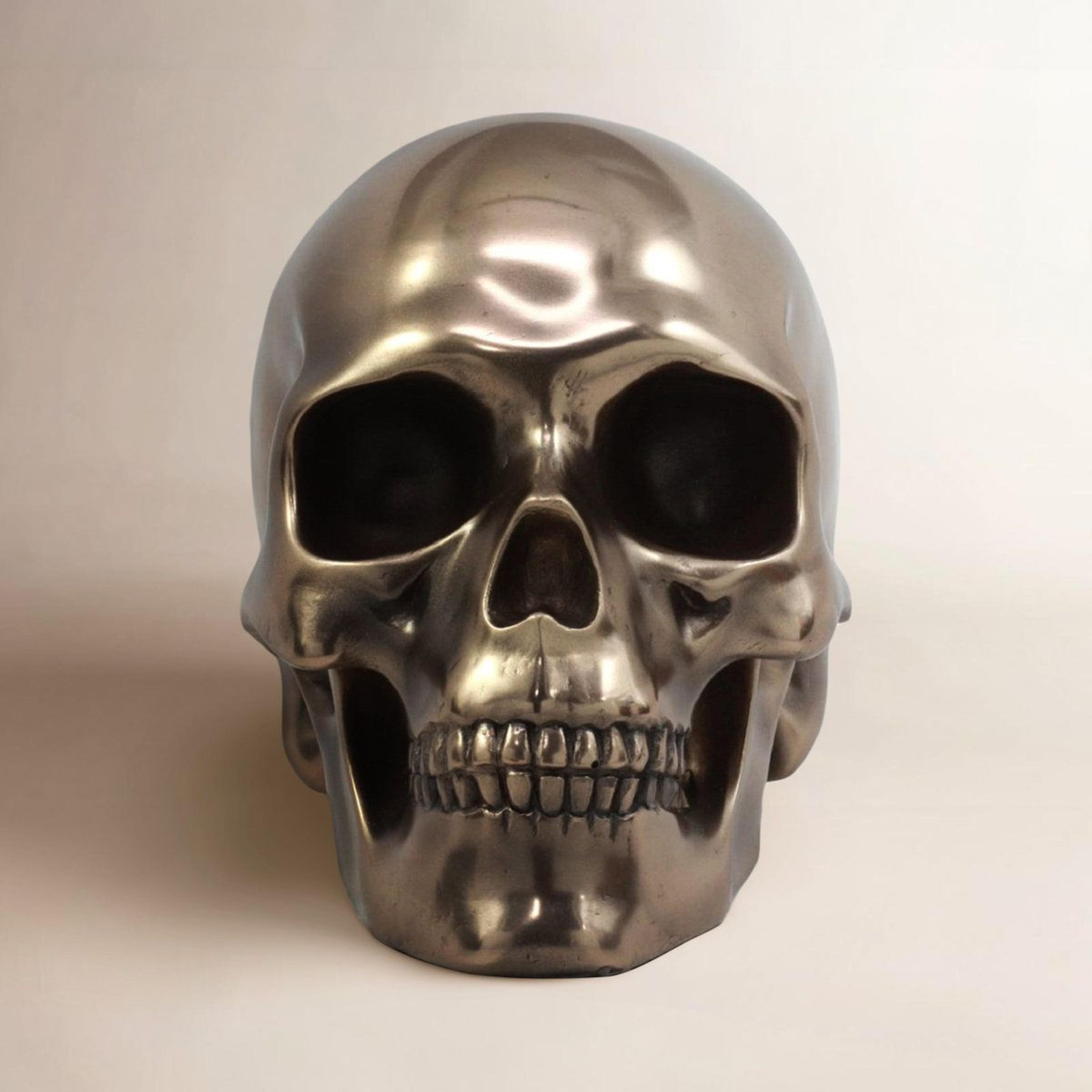 bronze finish resin cranium skull figurine hand painted decor