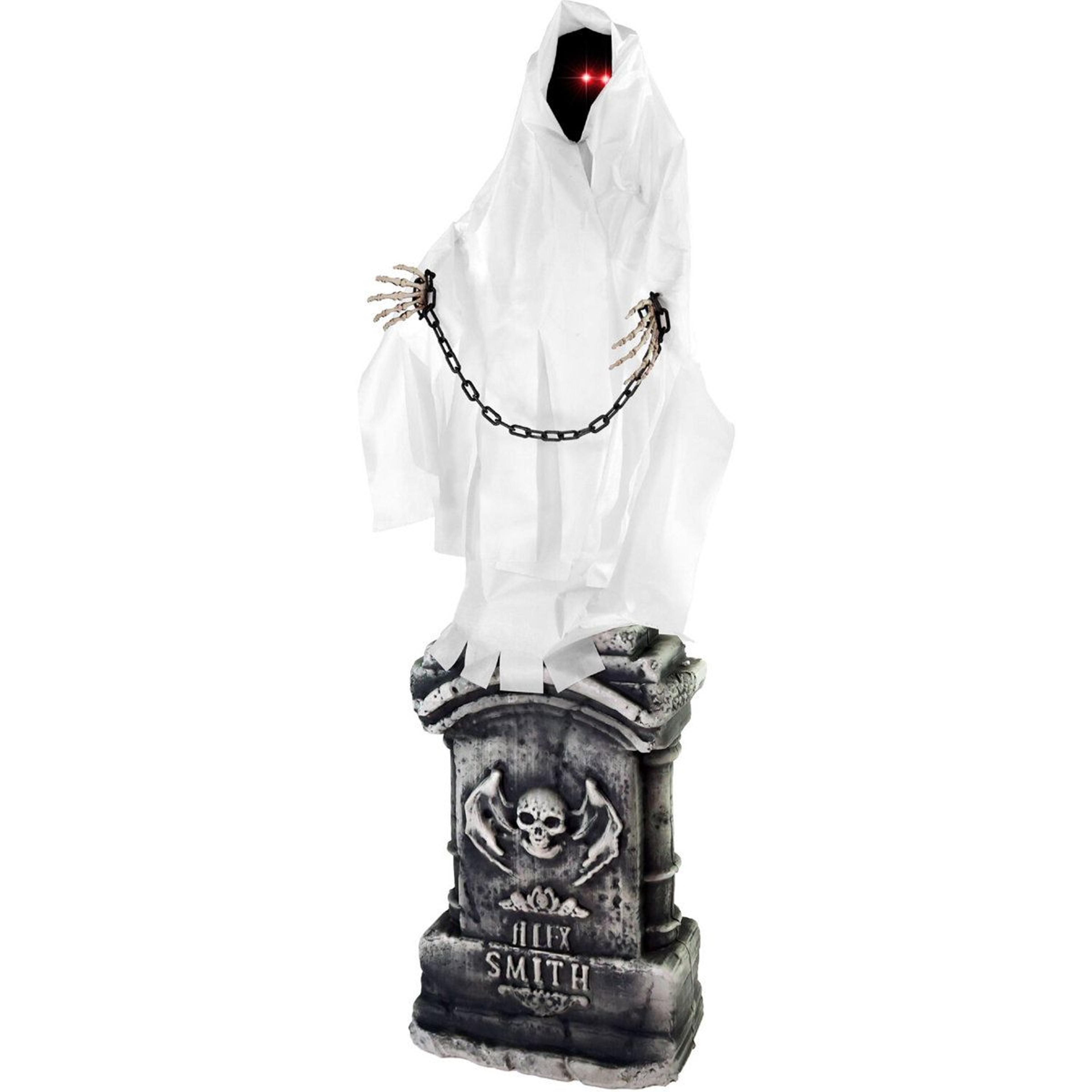 touch-activated animated ghost on tomb halloween decoration with red led eyes
