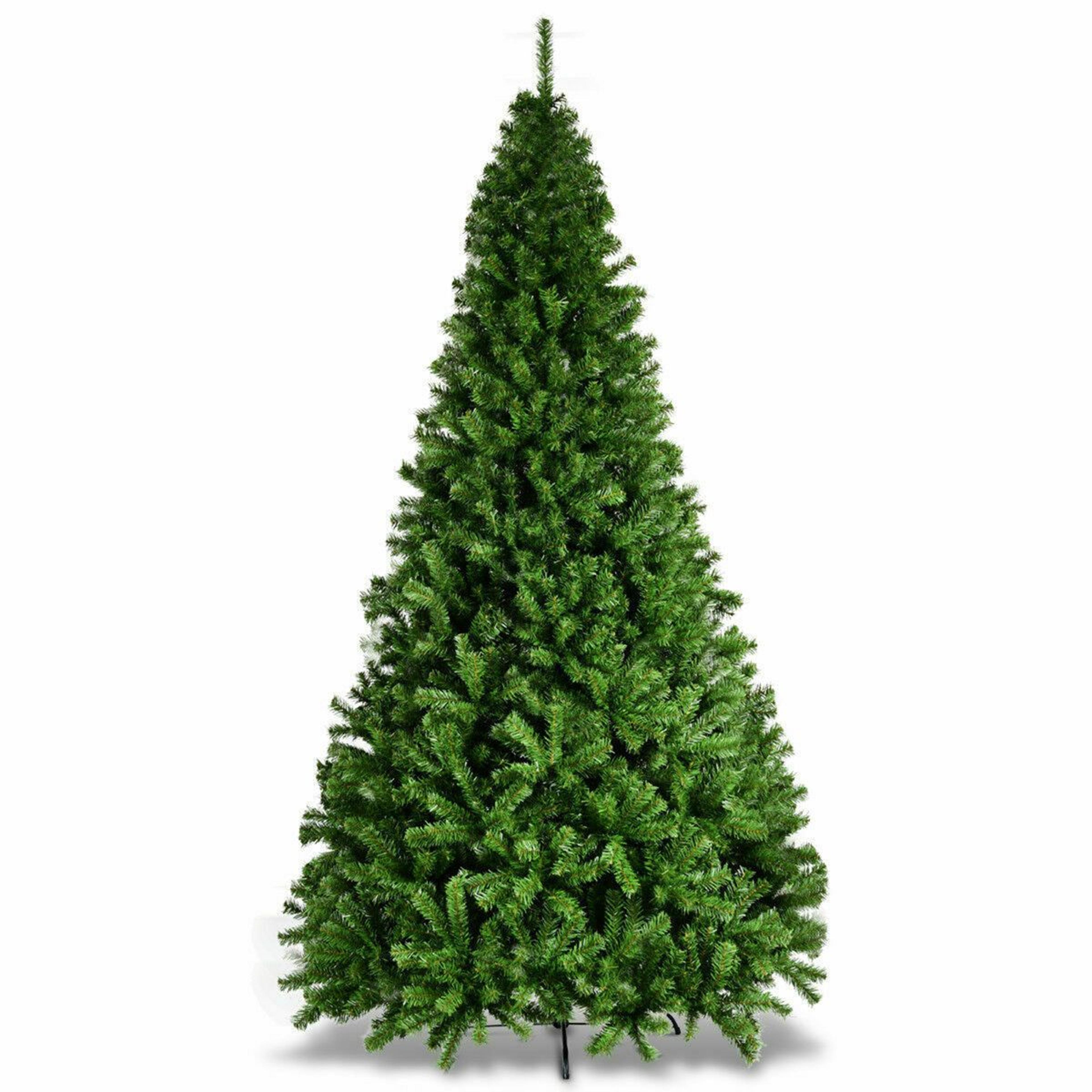 9 ft artificial pine christmas tree with hinged branches and iron stand