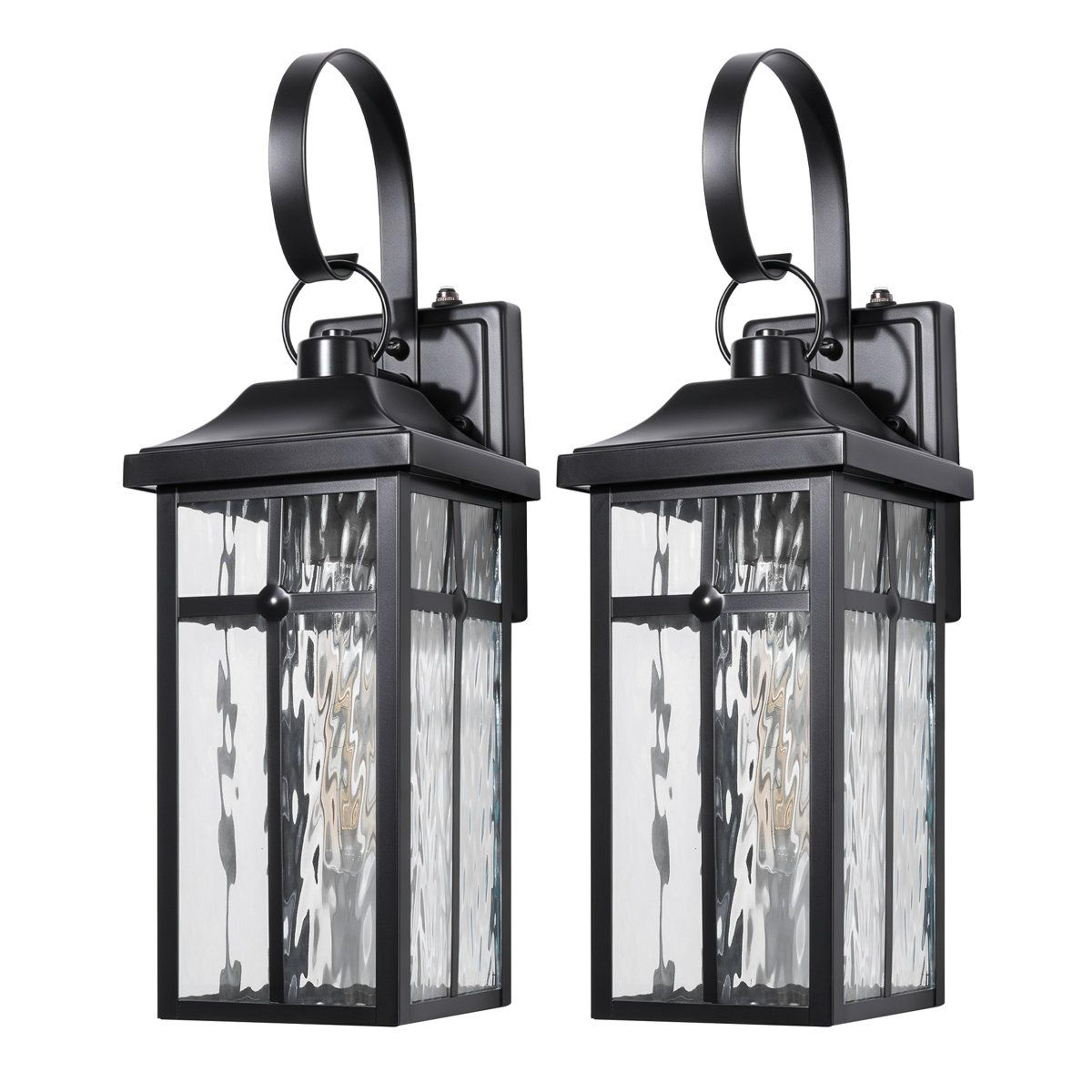 19 inch matte black dusk to dawn outdoor wall lantern set of 2