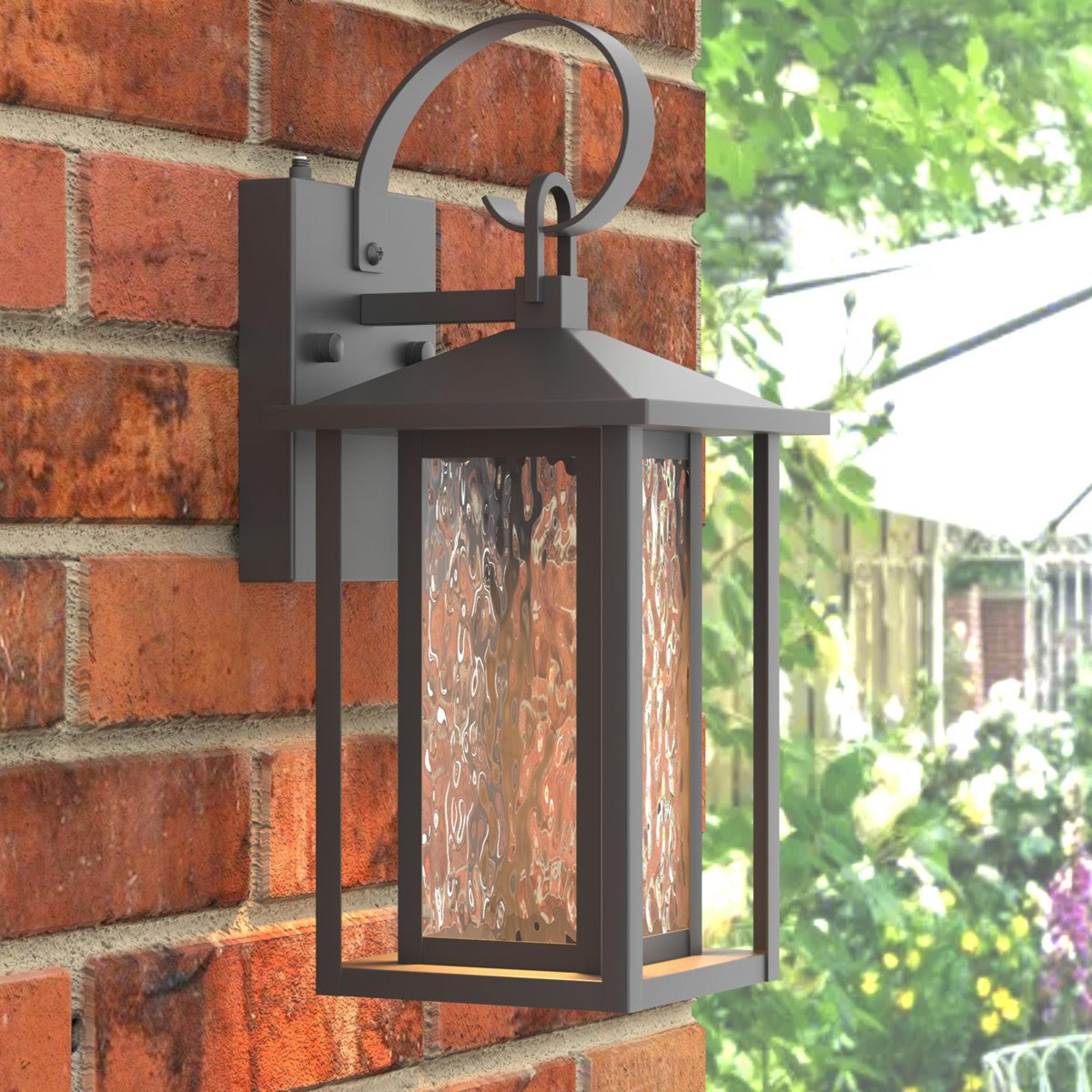 outdoor wall lantern with dusk-to-dawn sensor and integrated led