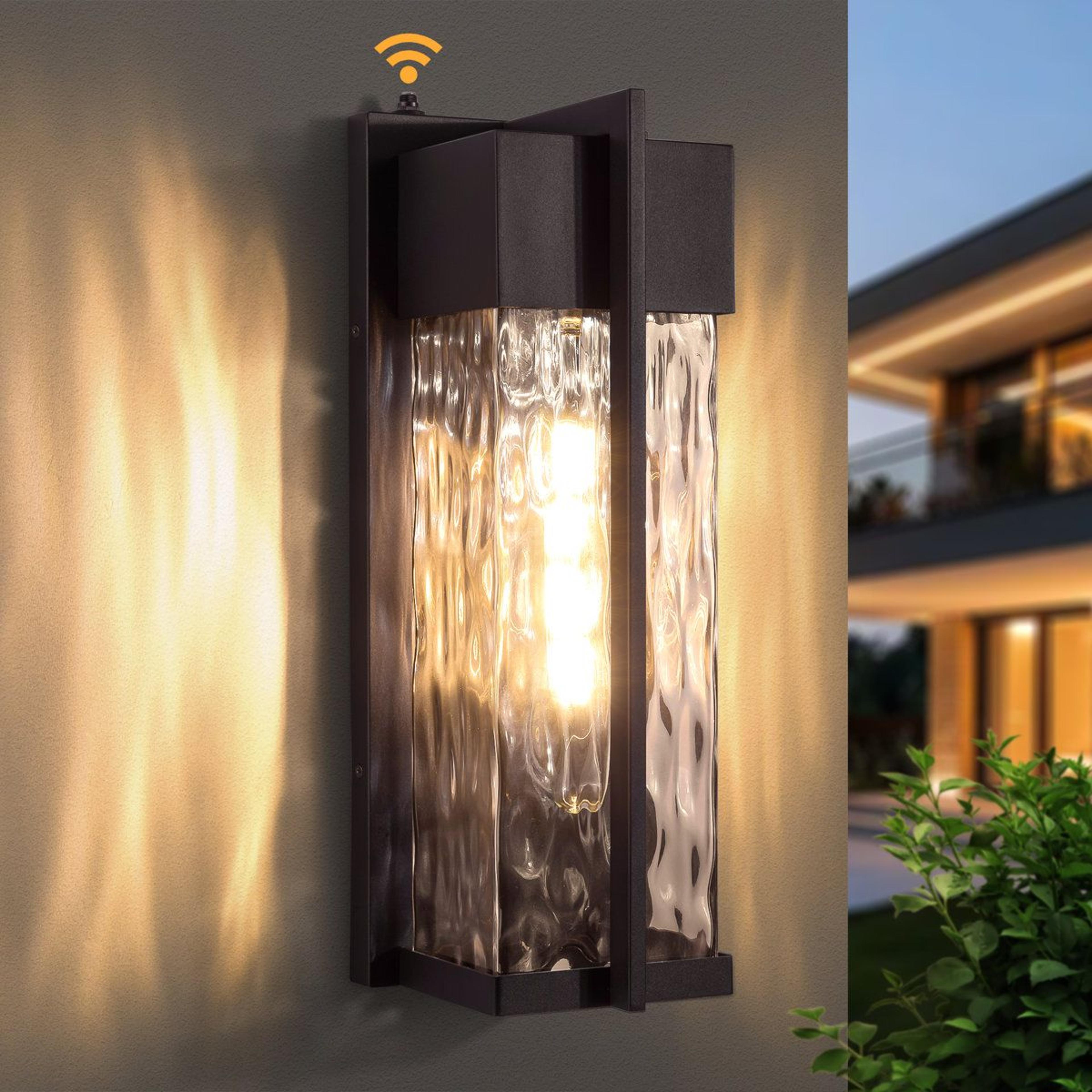 outdoor wall light with dusk to dawn sensor and water ripple glass