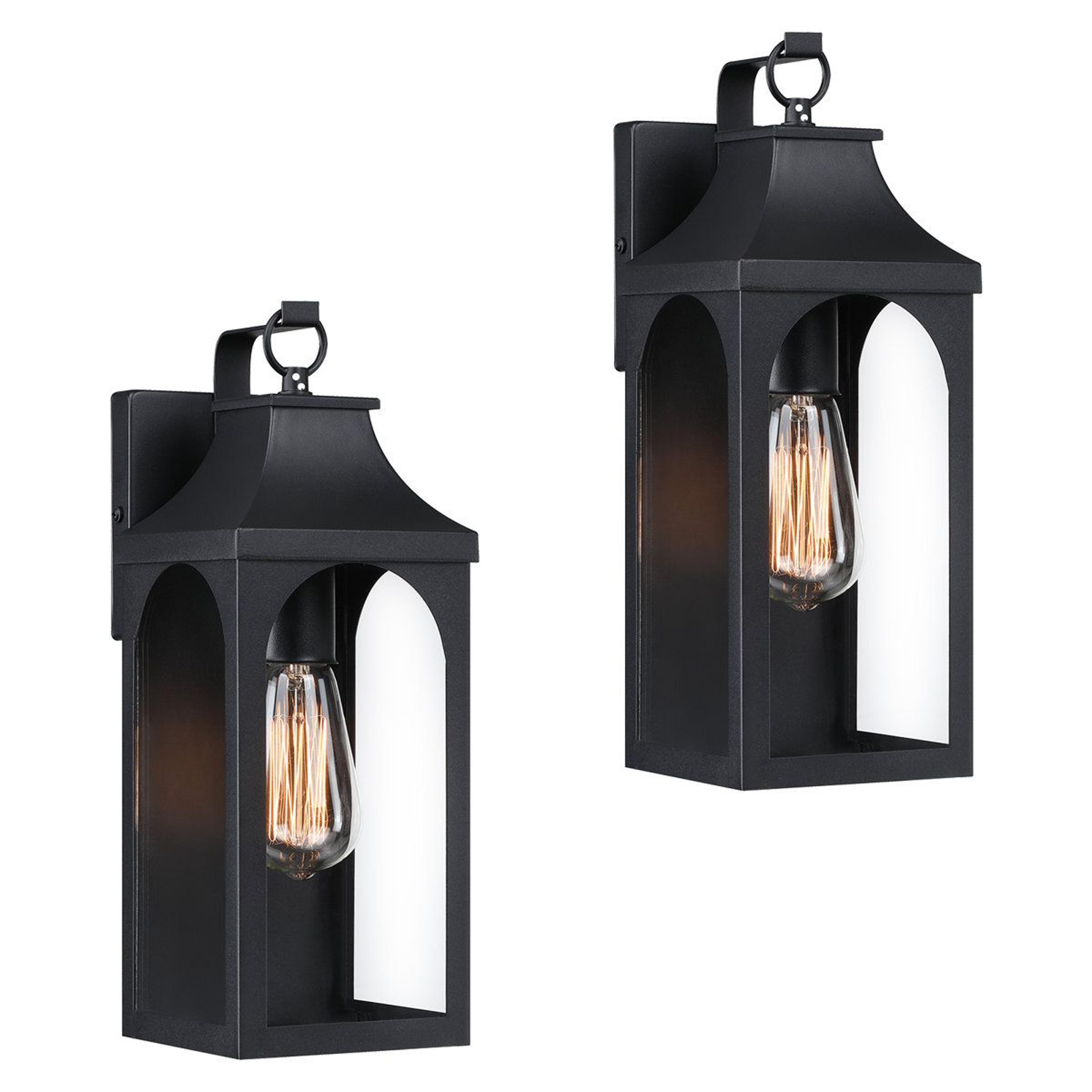 13.6-inch outdoor wall lantern sconce set of 2 with clear glass