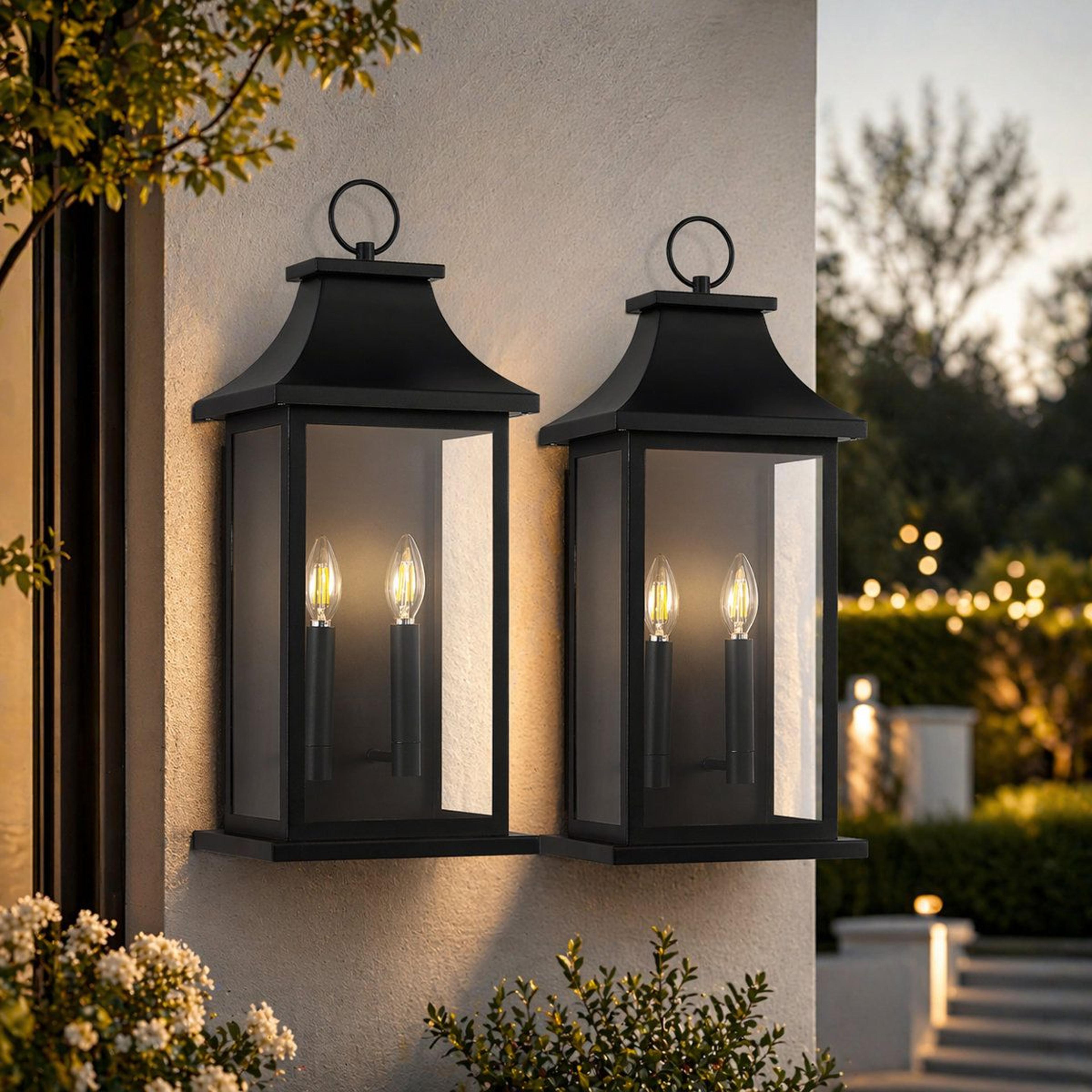 outdoor wall lantern set of 2 with clear glass and e12 sockets