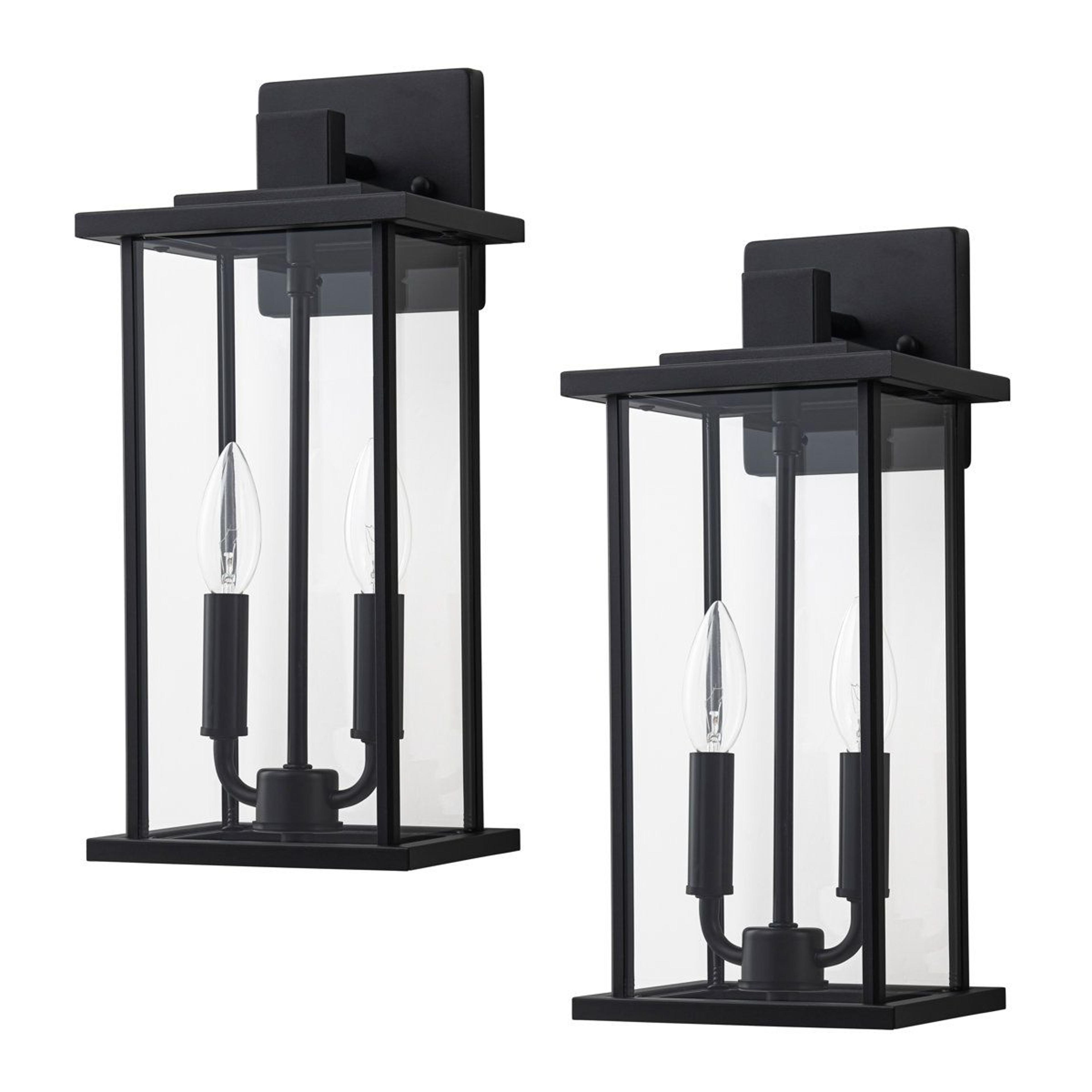 outdoor wall lantern set of 2 with clear tempered glass