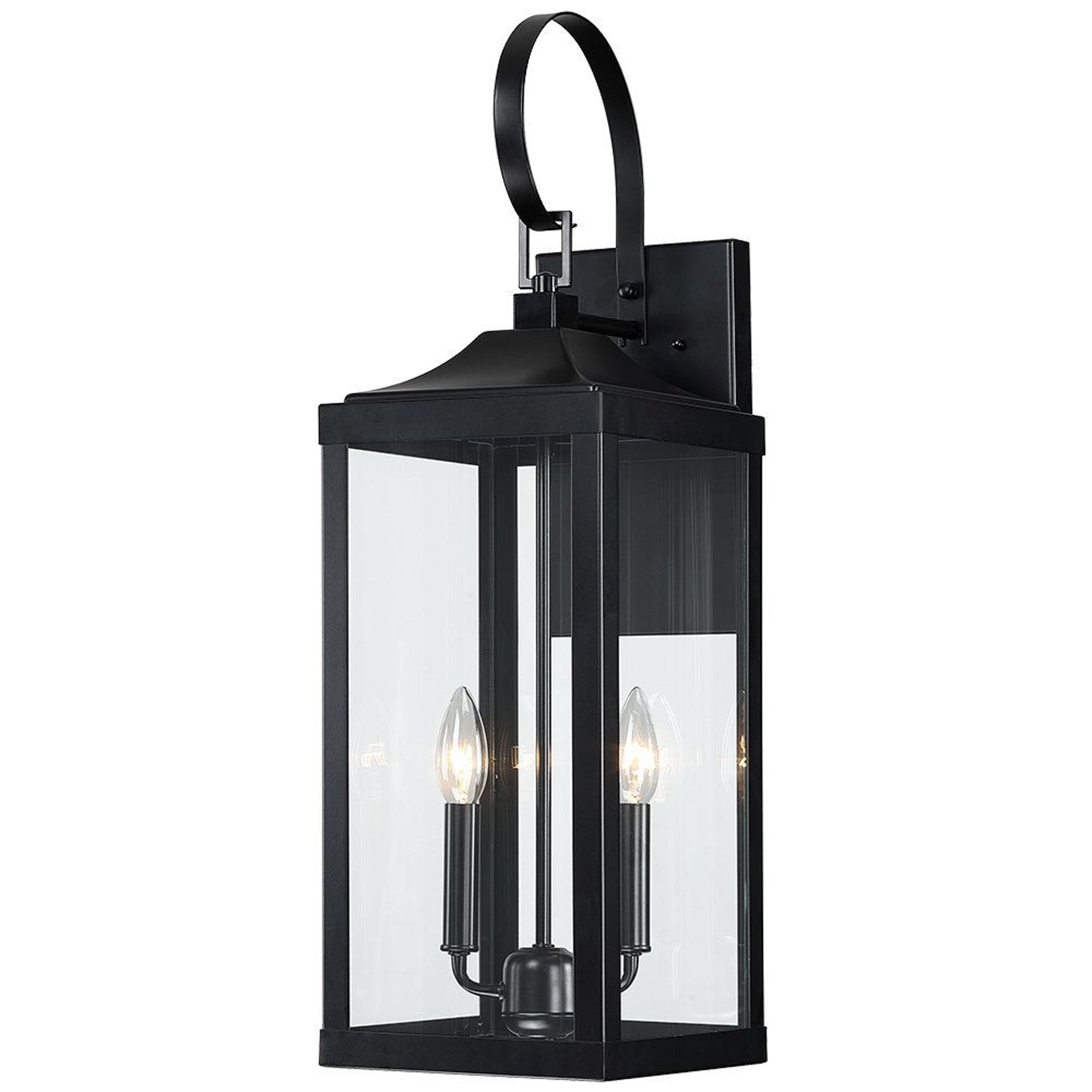 2-light outdoor wall lantern with clear glass and matte black finish
