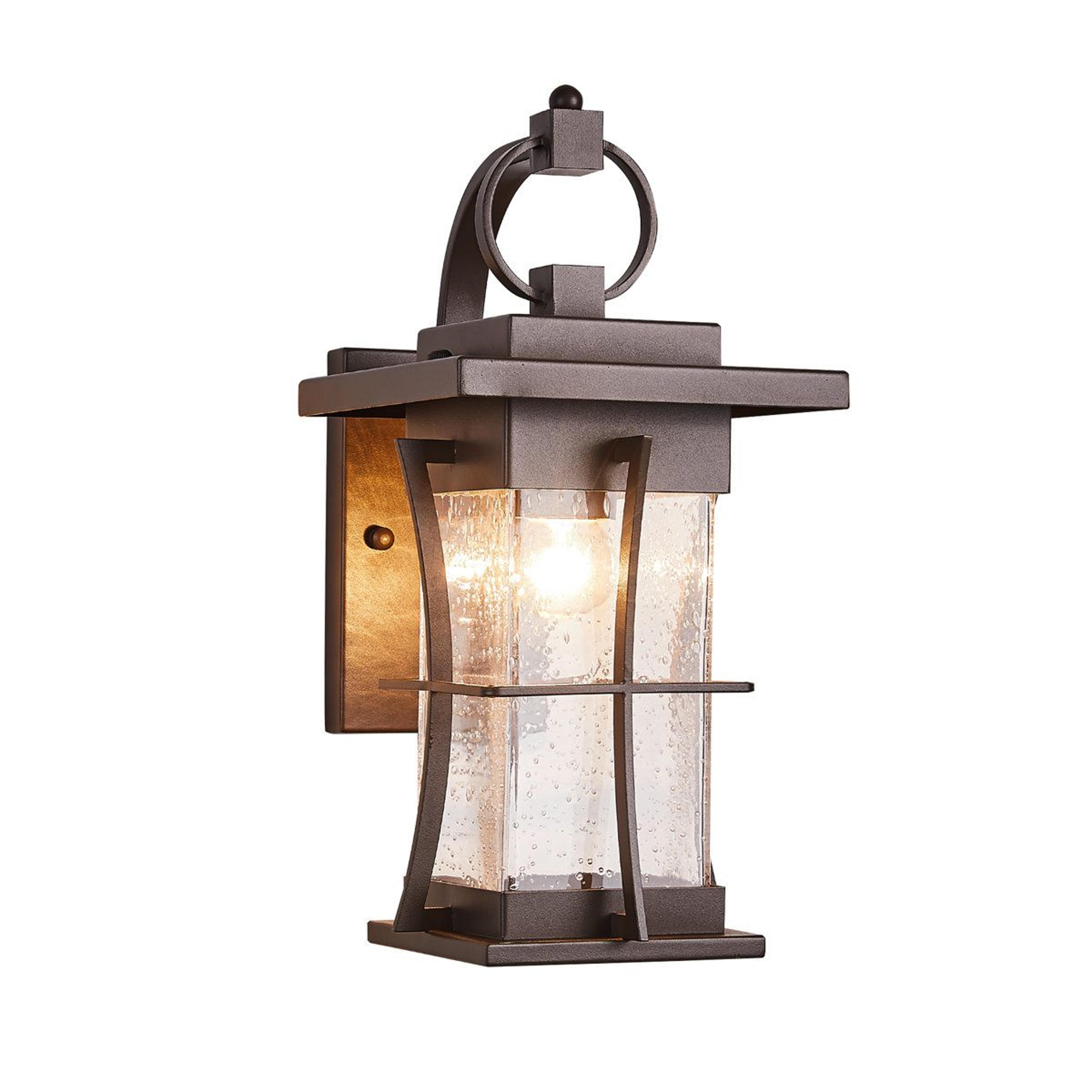 seeded glass outdoor wall lantern with metal frame