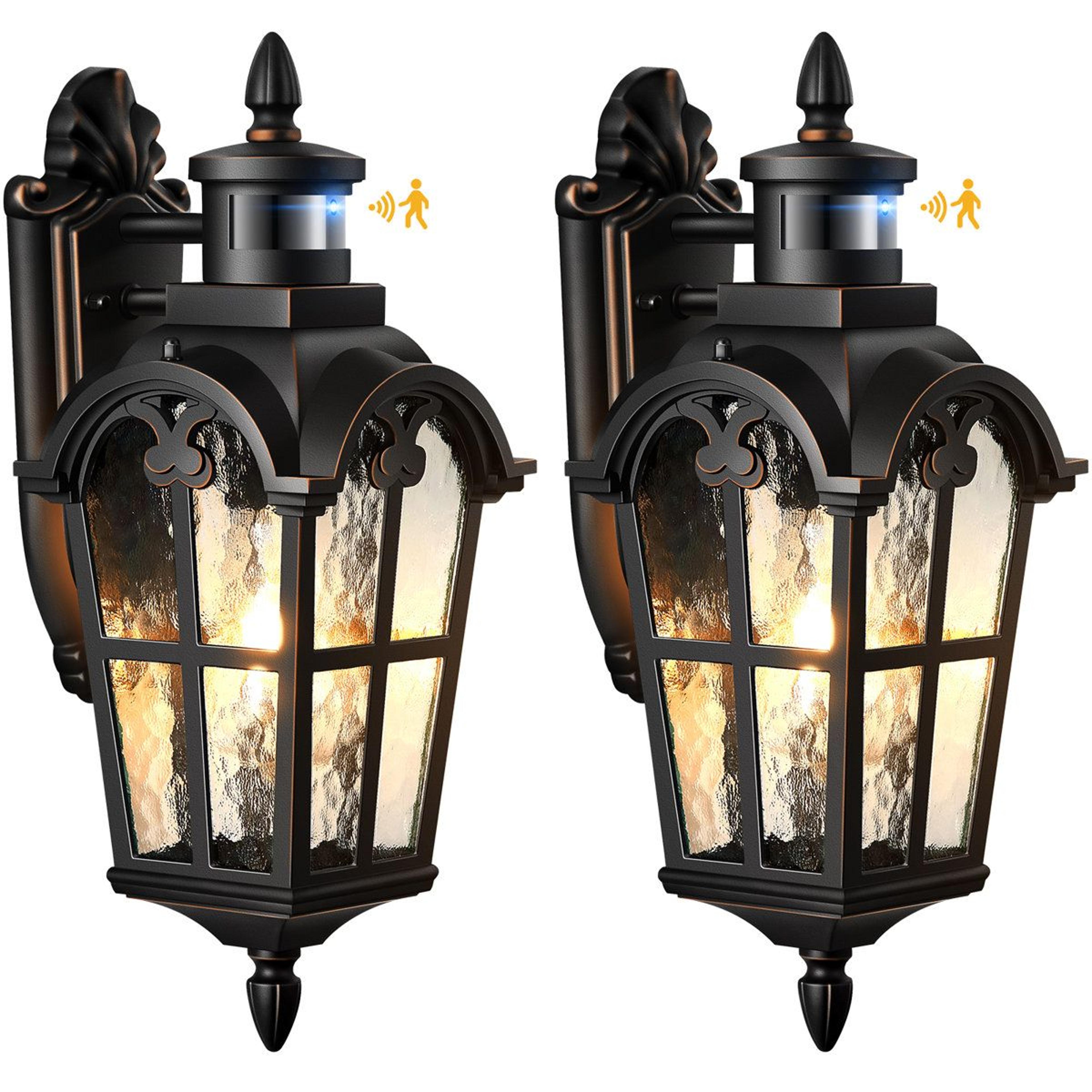 2 pack motion sensor outdoor wall lanterns with dusk to dawn lighting