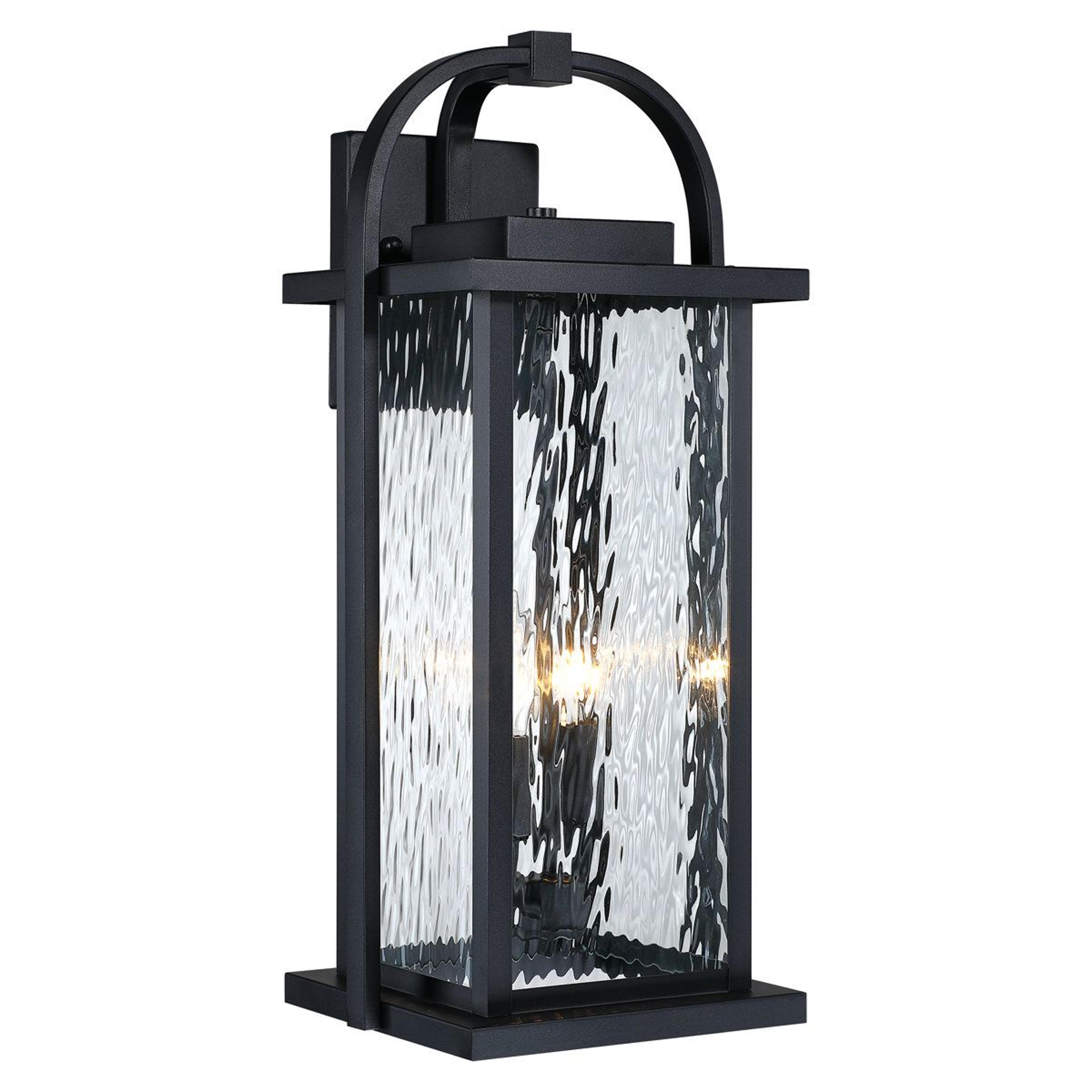20-inch black outdoor wall lantern with ripple glass and dual lights