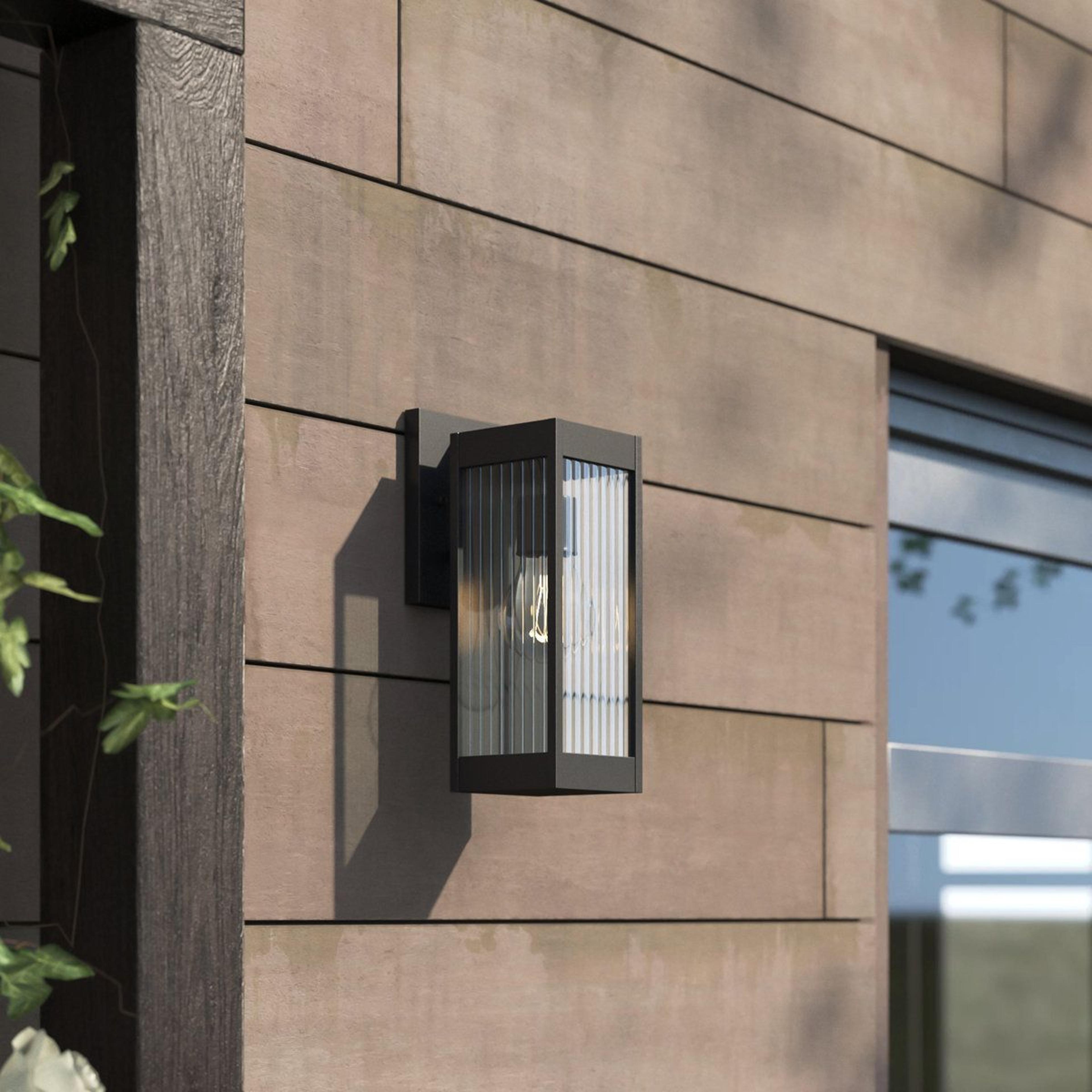 matte black outdoor wall lantern with ribbed glass