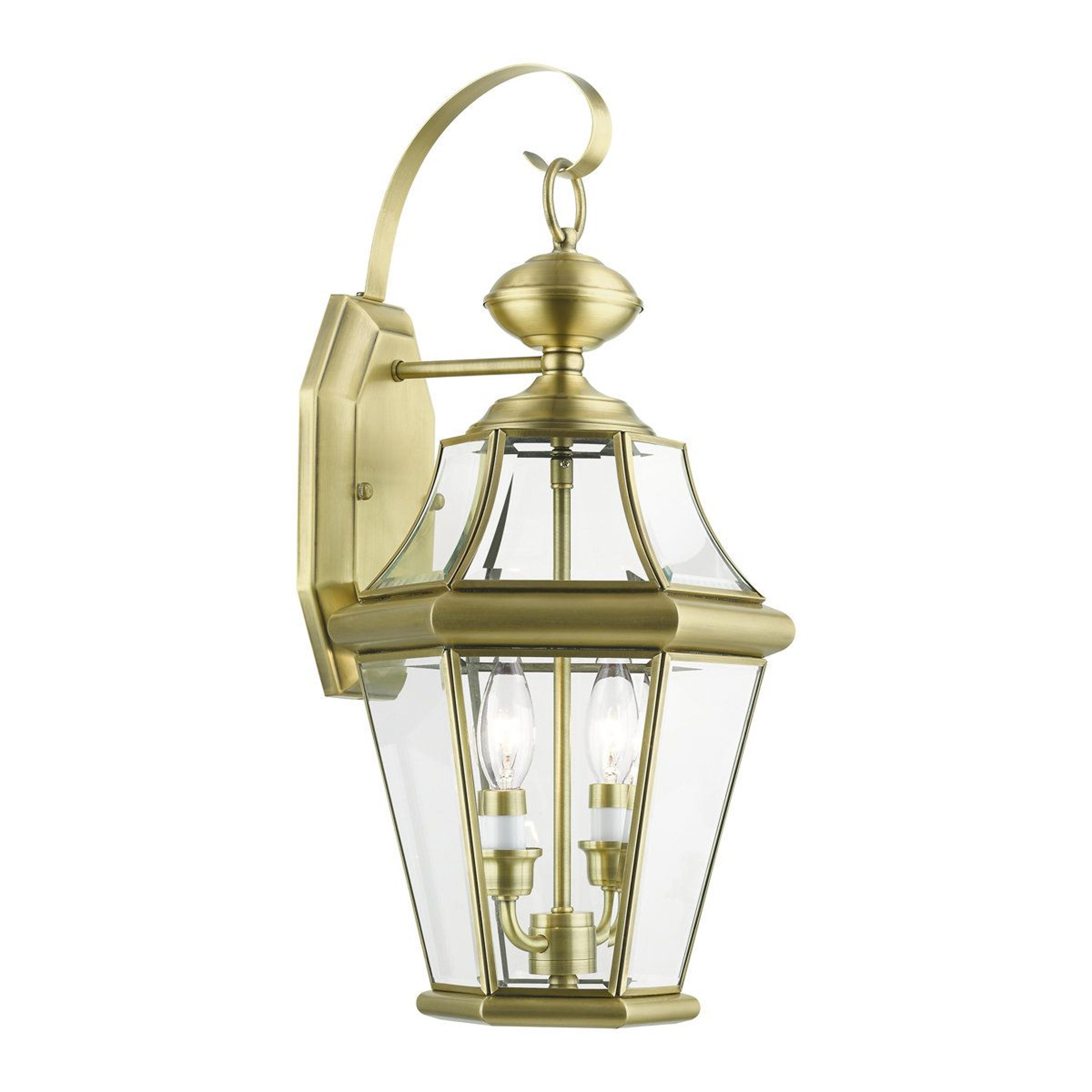 outdoor wall lantern solid brass 2-light fixture with clear beveled glass