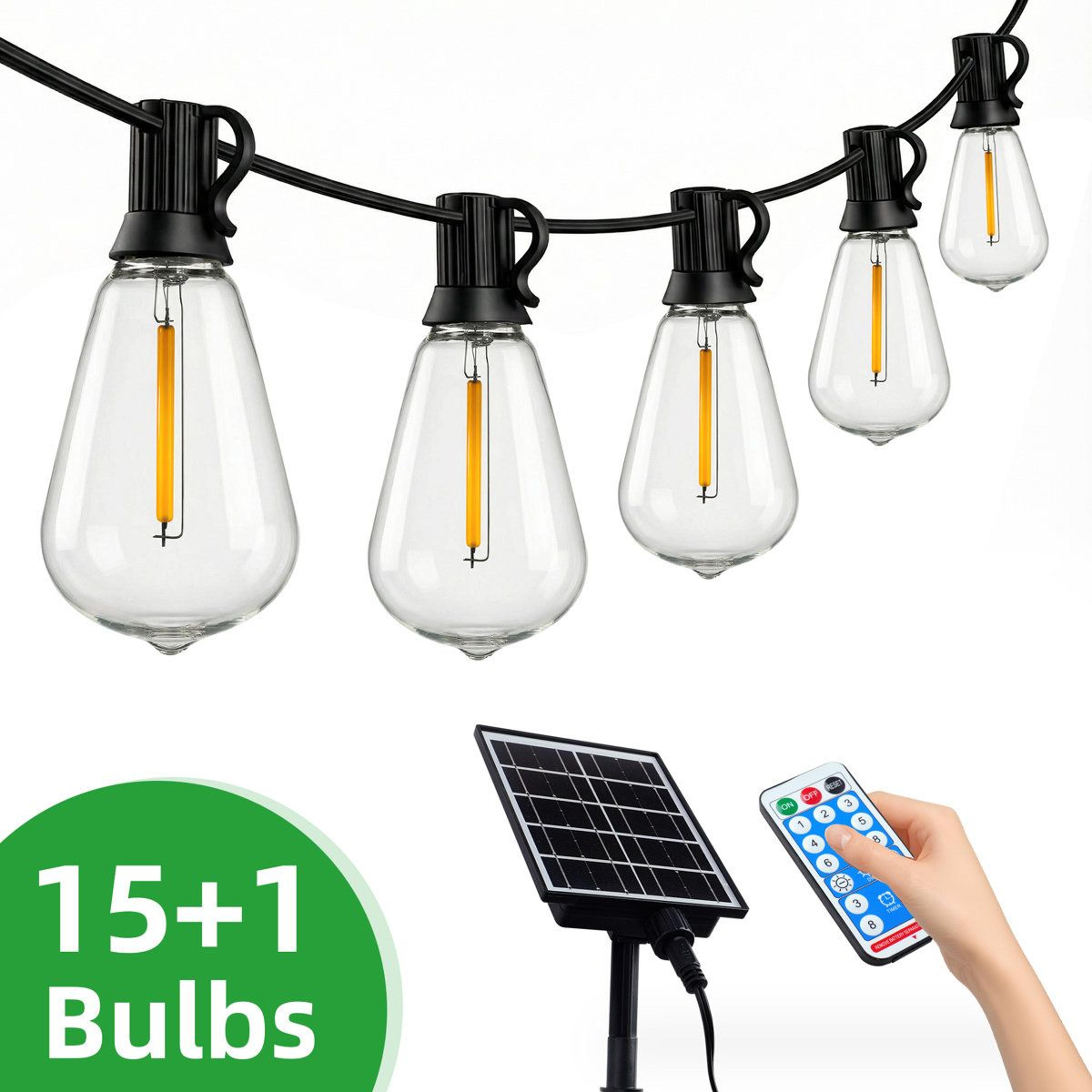 60 ft solar string lights with 16 shatterproof led bulbs and remote