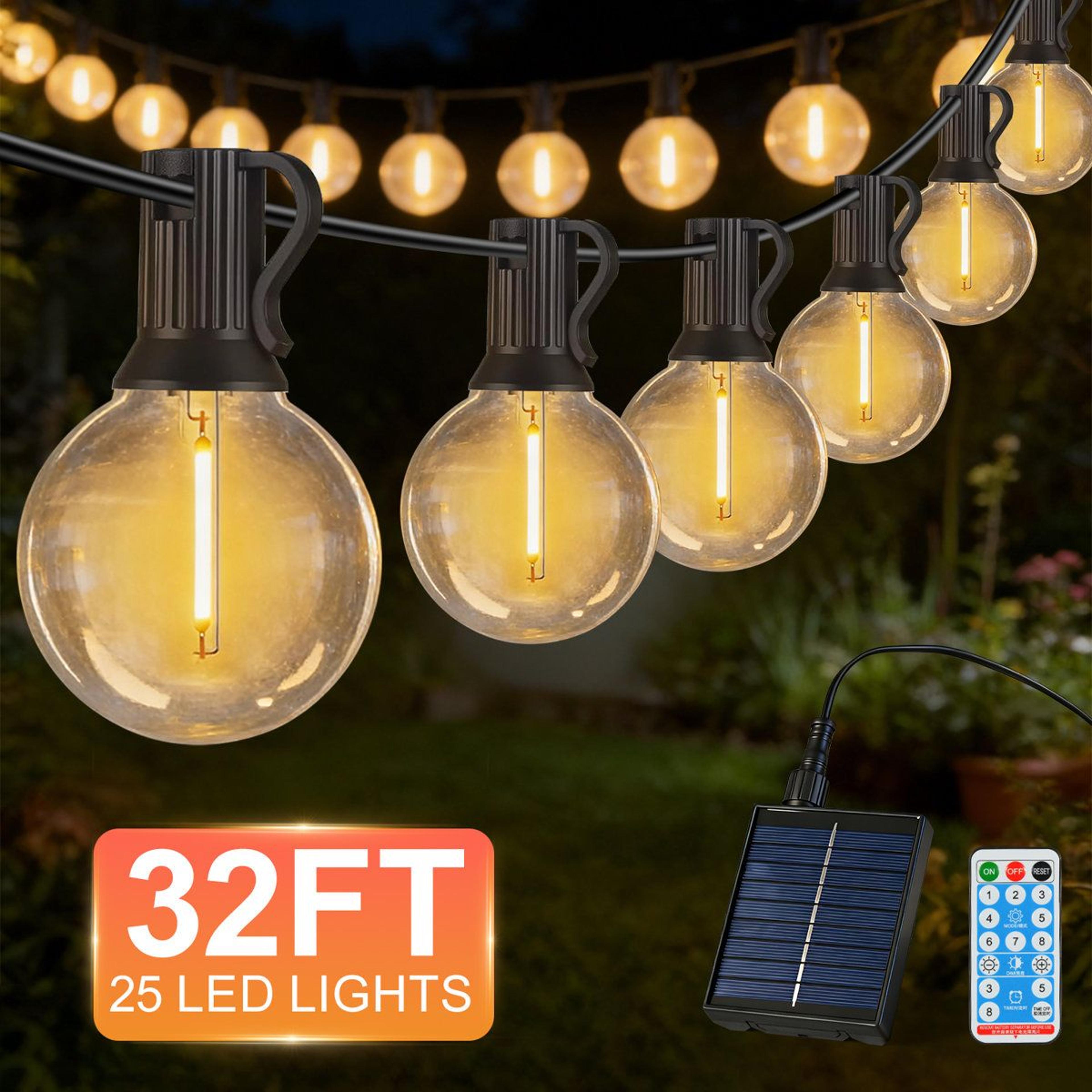 31.2ft solar string lights with 25 led bulbs remote control and 8 lighting modes