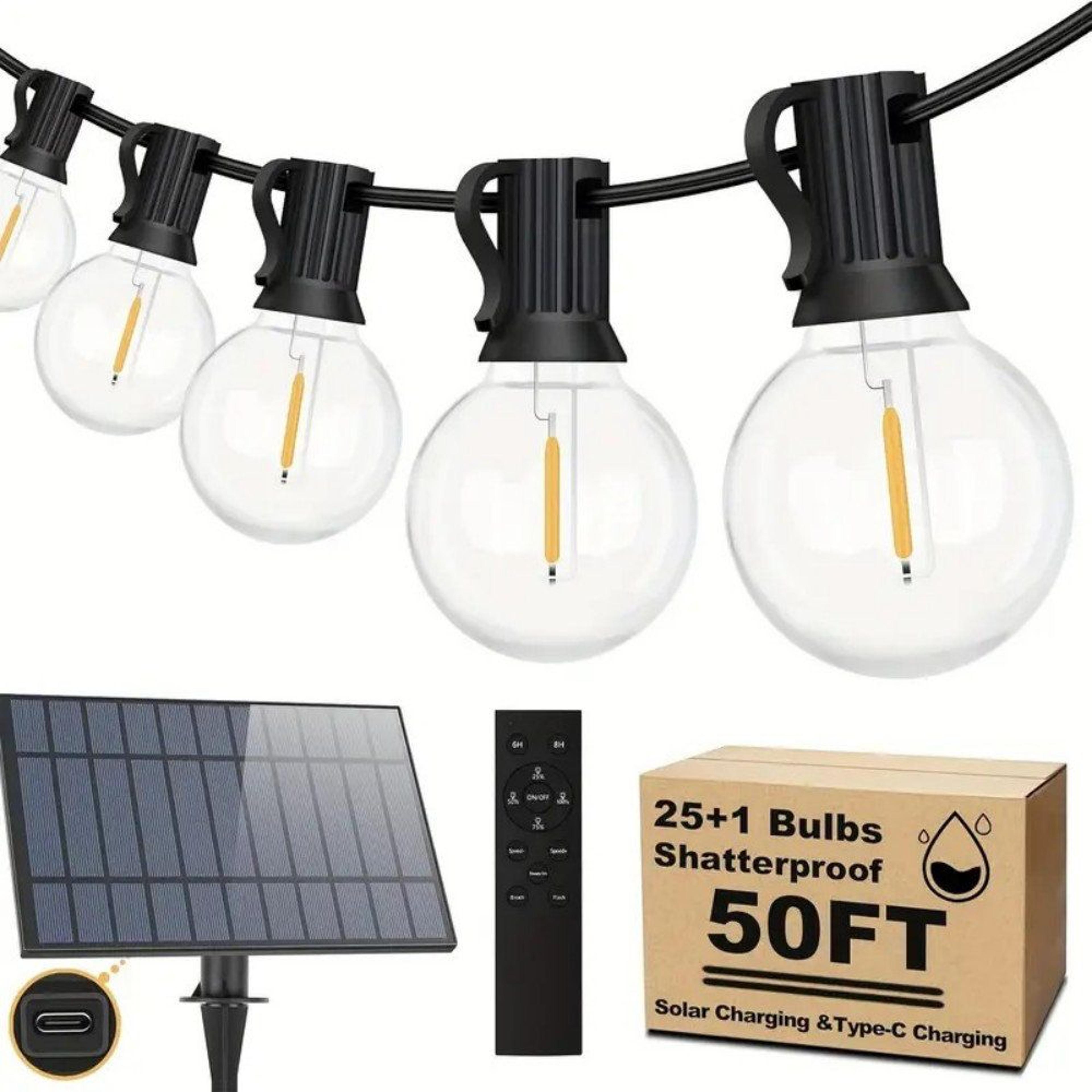 solar globe string lights 50 ft with 26 led bulbs and remote control