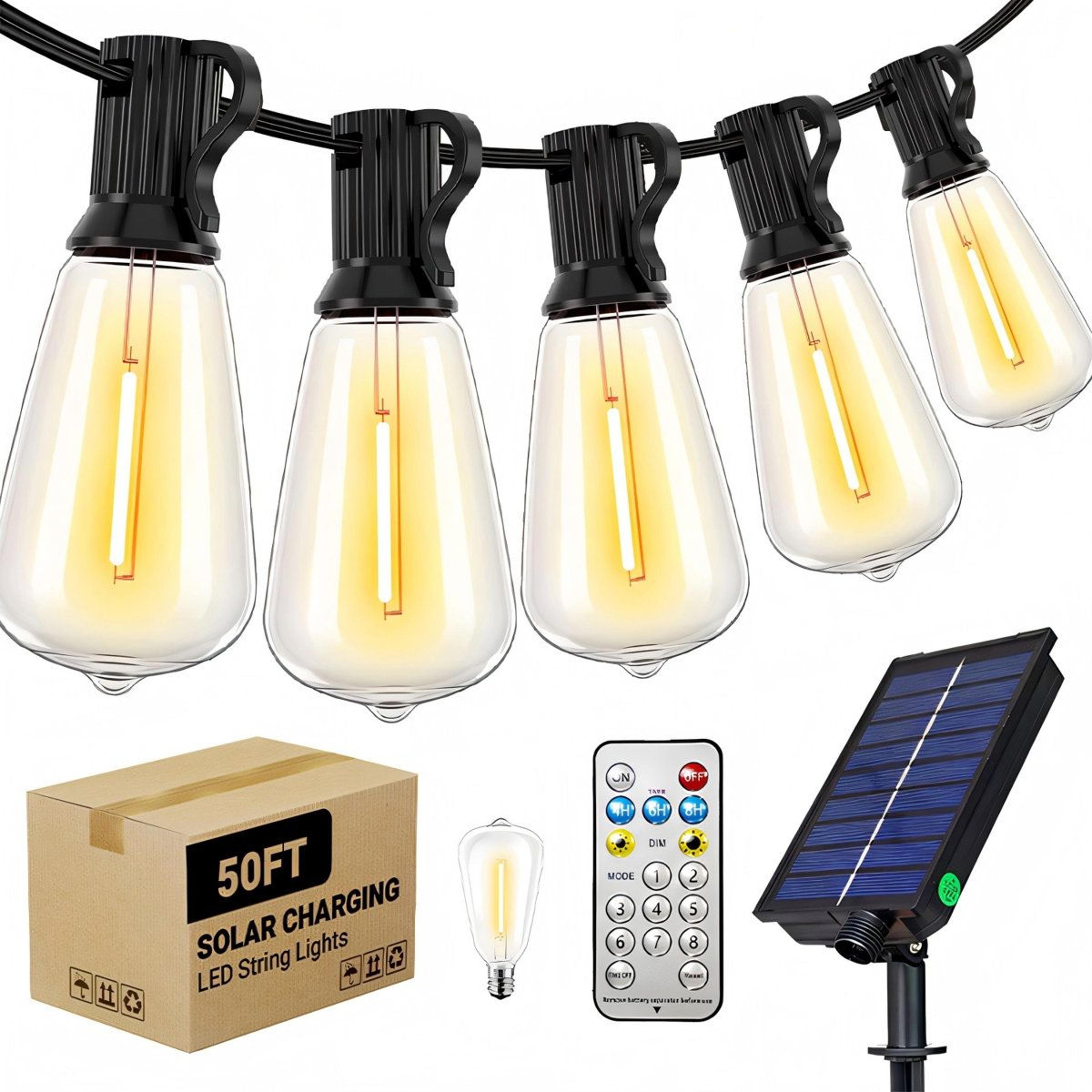 solar string lights with 12 shatterproof led bulbs and 8 lighting modes