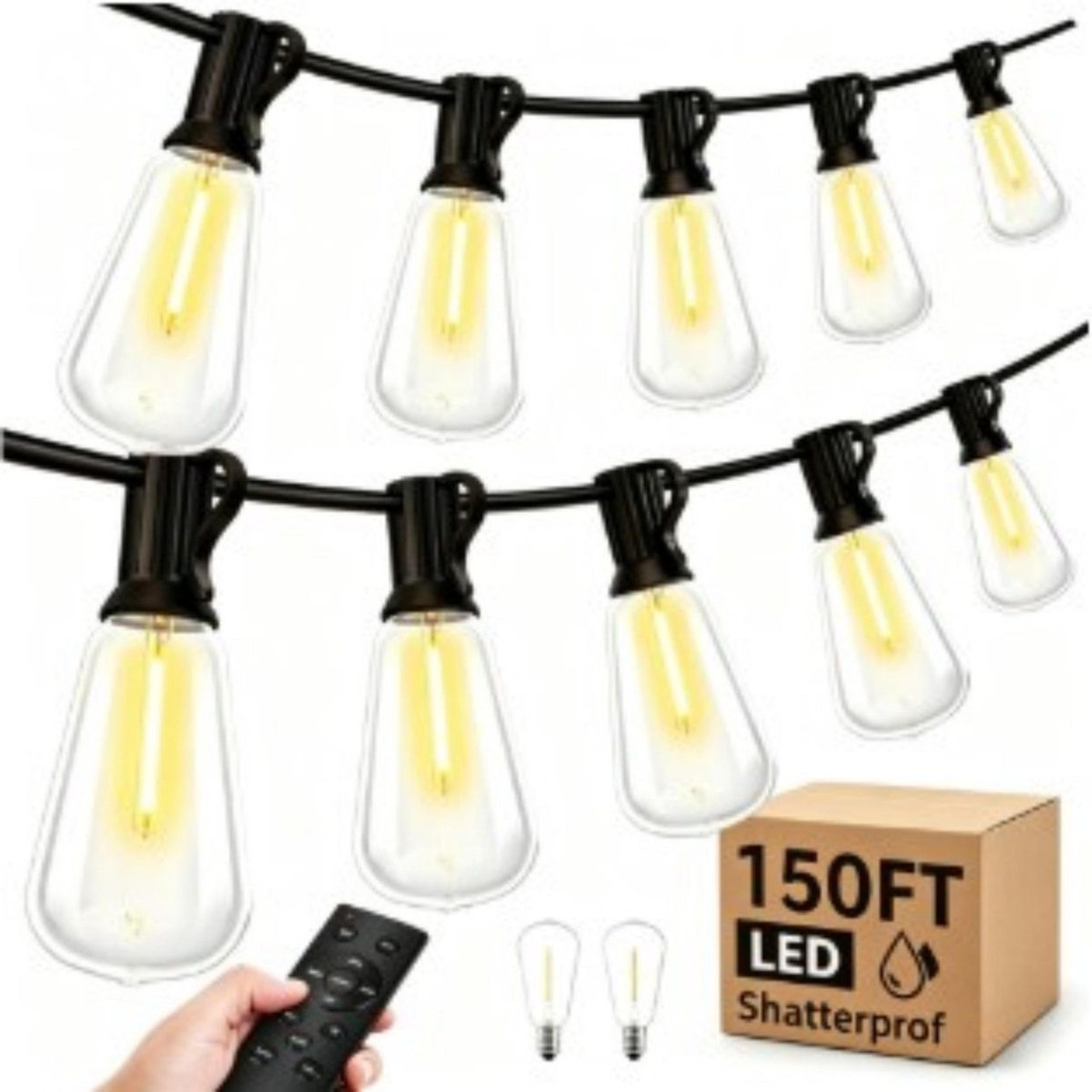 150ft solar outdoor string lights with 75 st38 led bulbs and remote