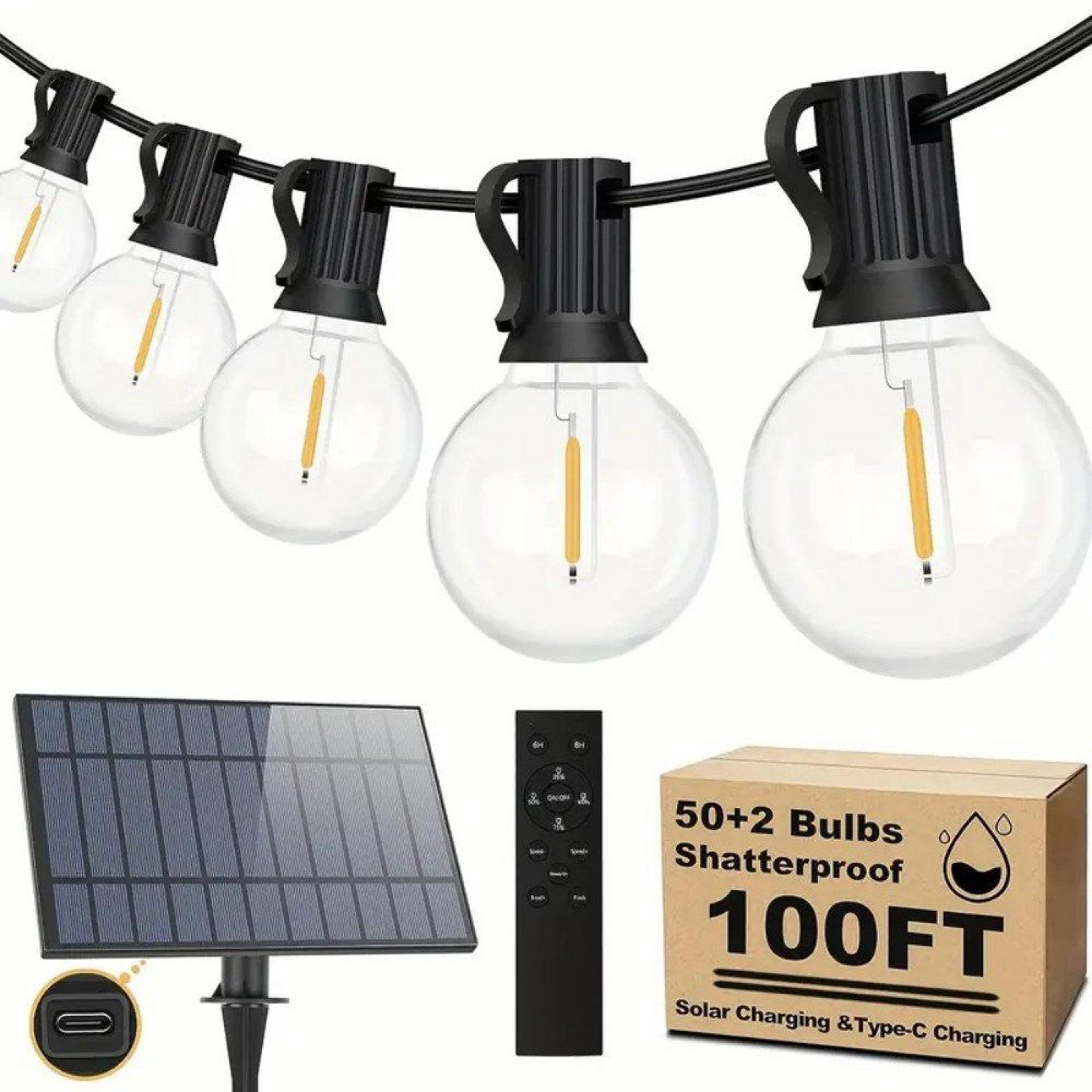 solar g40 globe string lights 100ft with 52 led bulbs and remote control