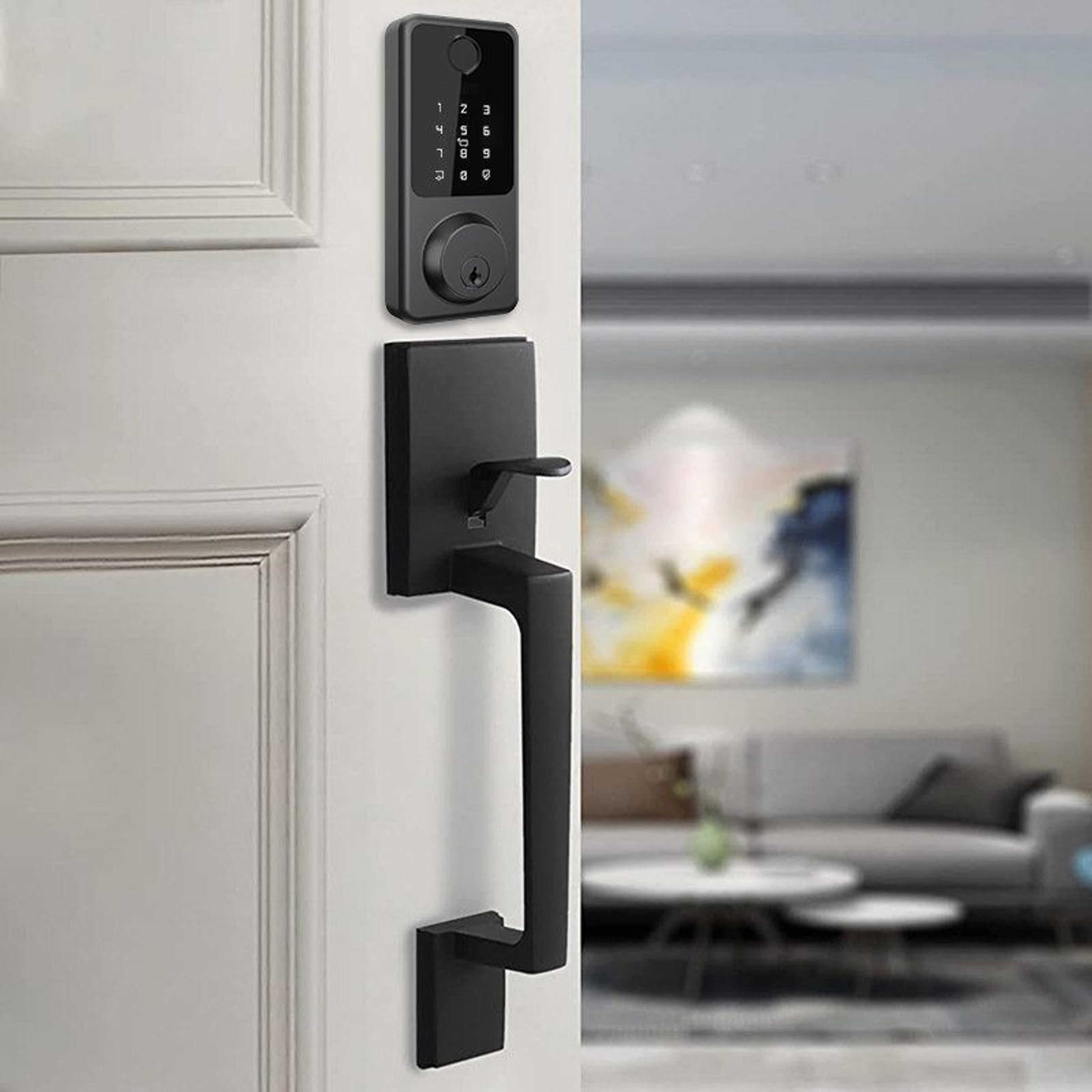 smart electronic front door lock with fingerprint touchscreen keypad and app control
