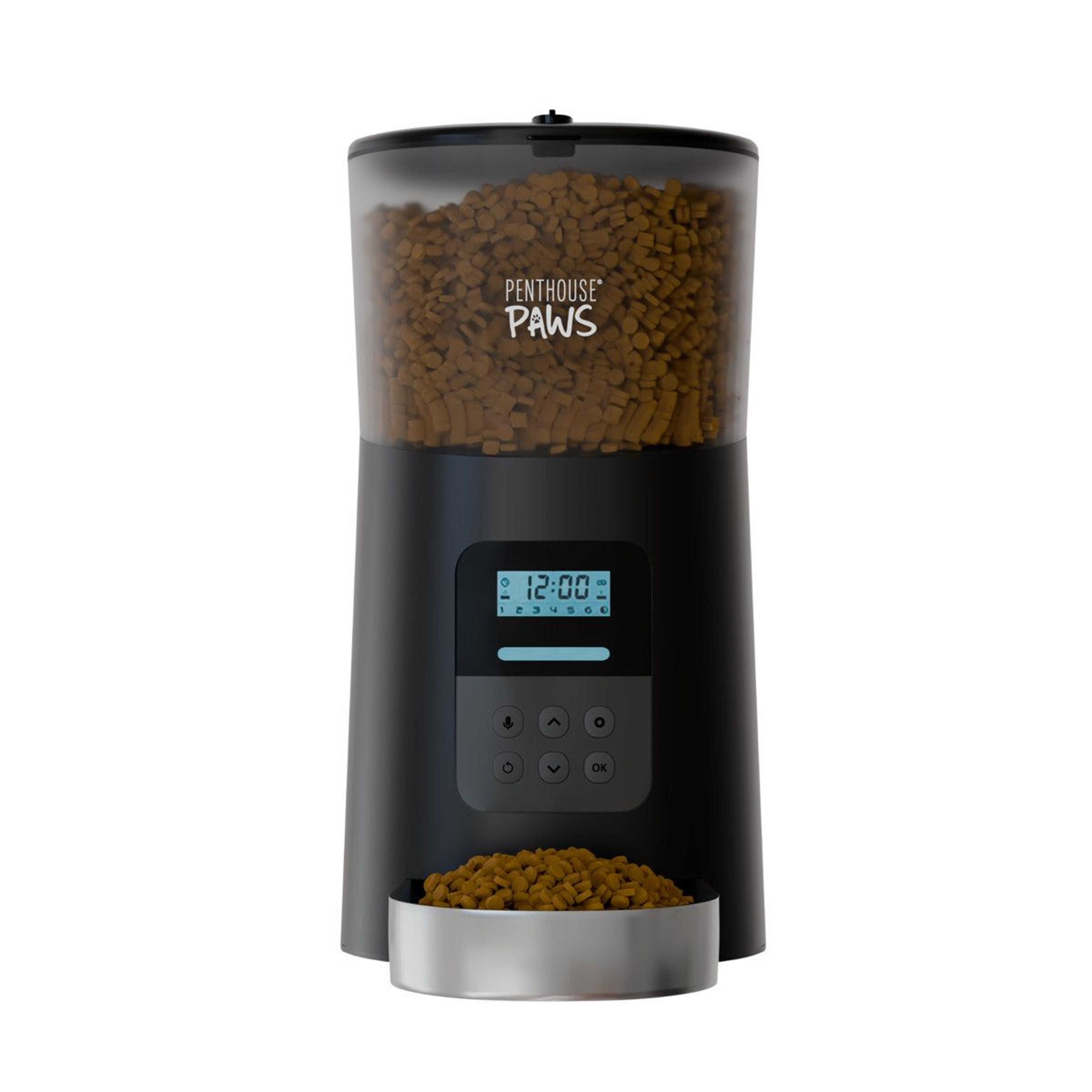 automatic cat feeder with 6l hopper lcd voice meal call and stainless steel bowl