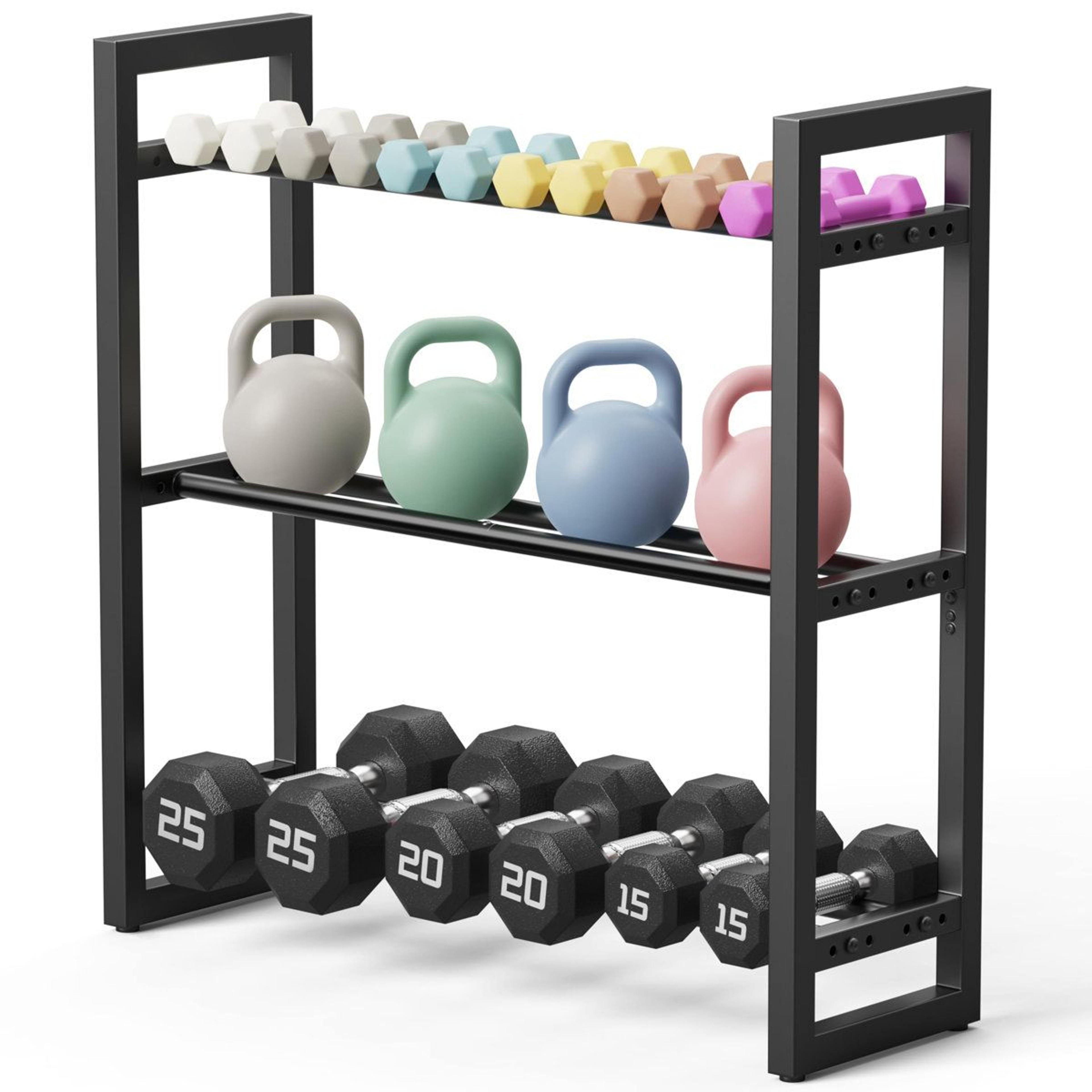 adjustable 3-tier dumbbell rack heavy-duty metal weight storage stand