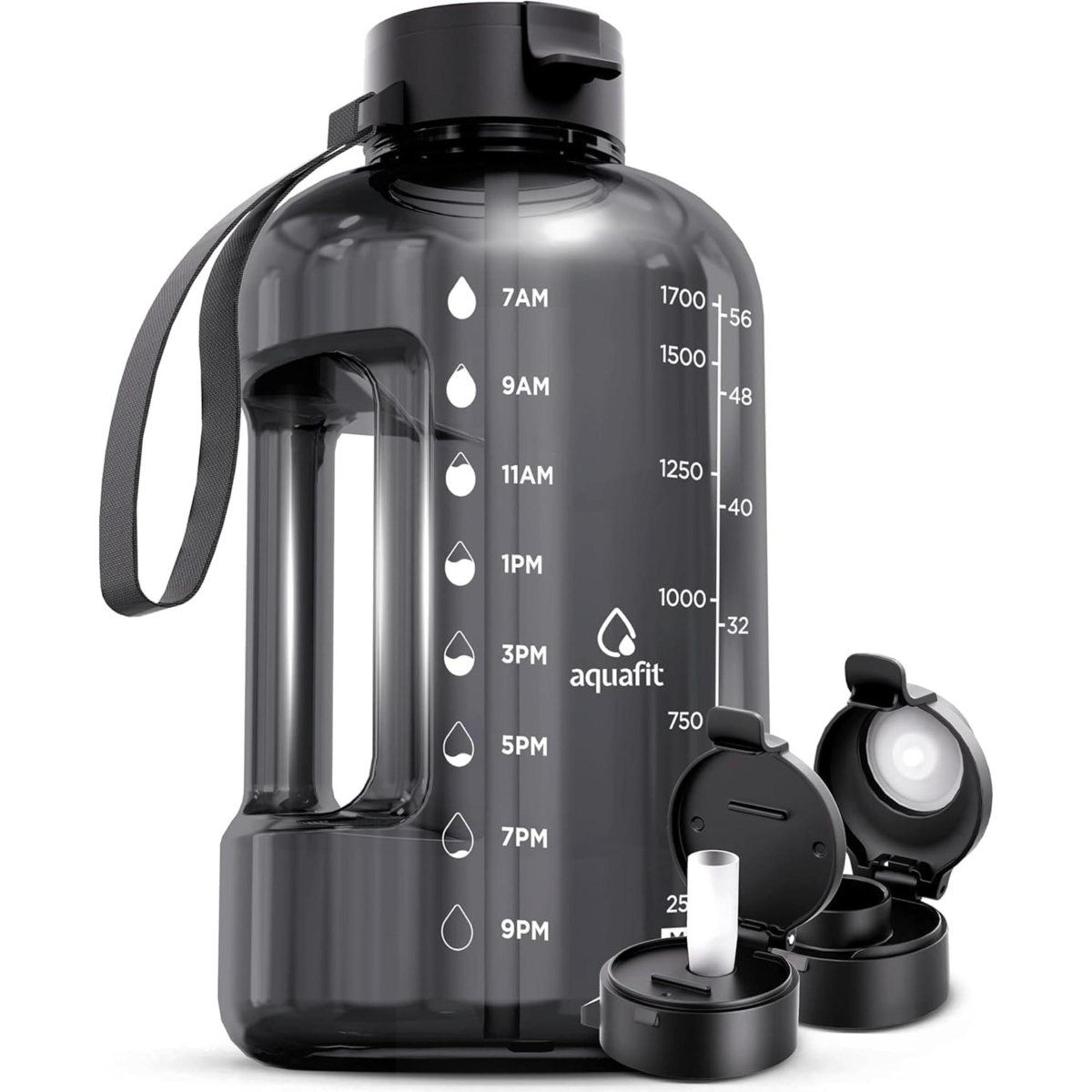 half gallon water bottle with time markers straw lid chug lid and handle