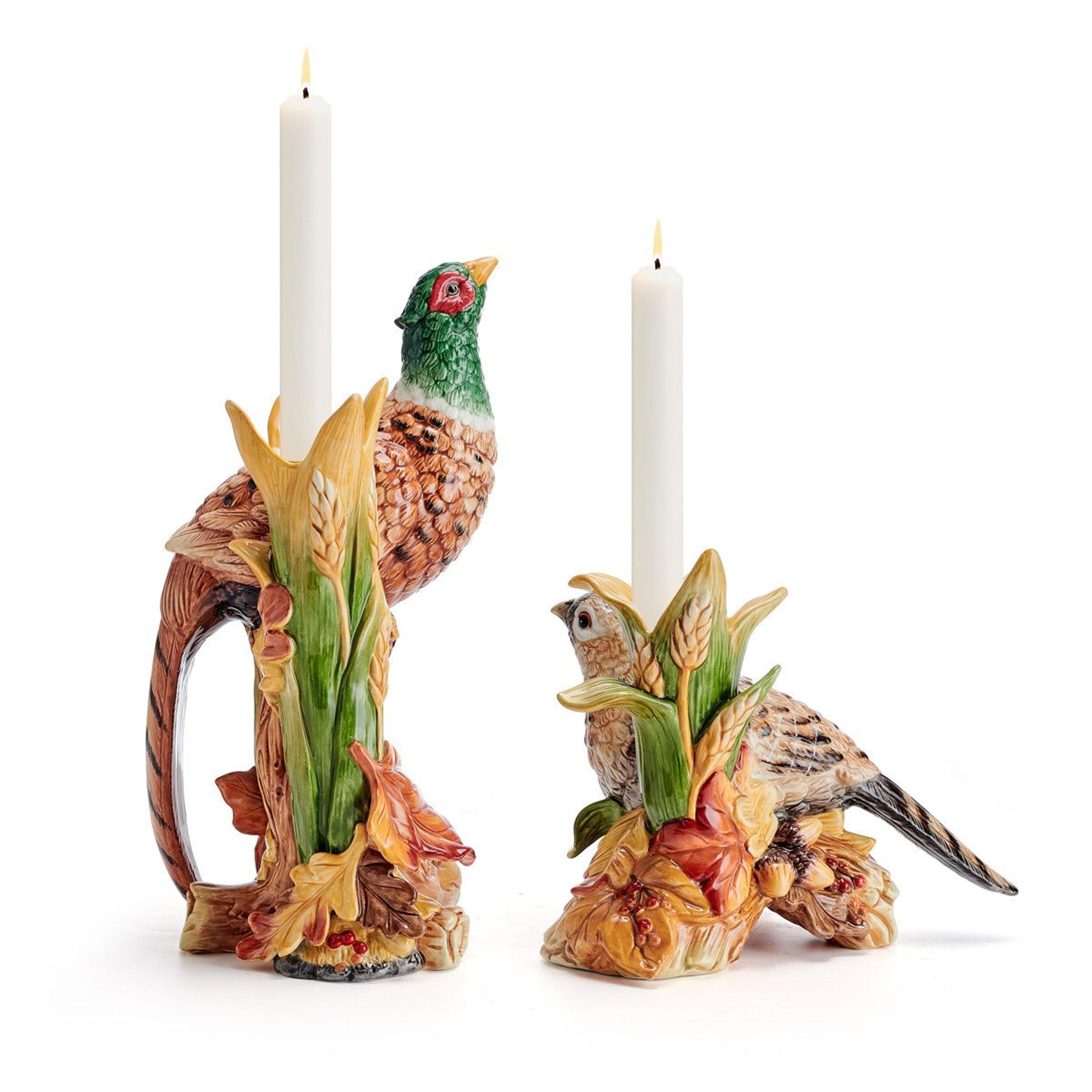 fall harvest pheasant taper candleholder set of 2