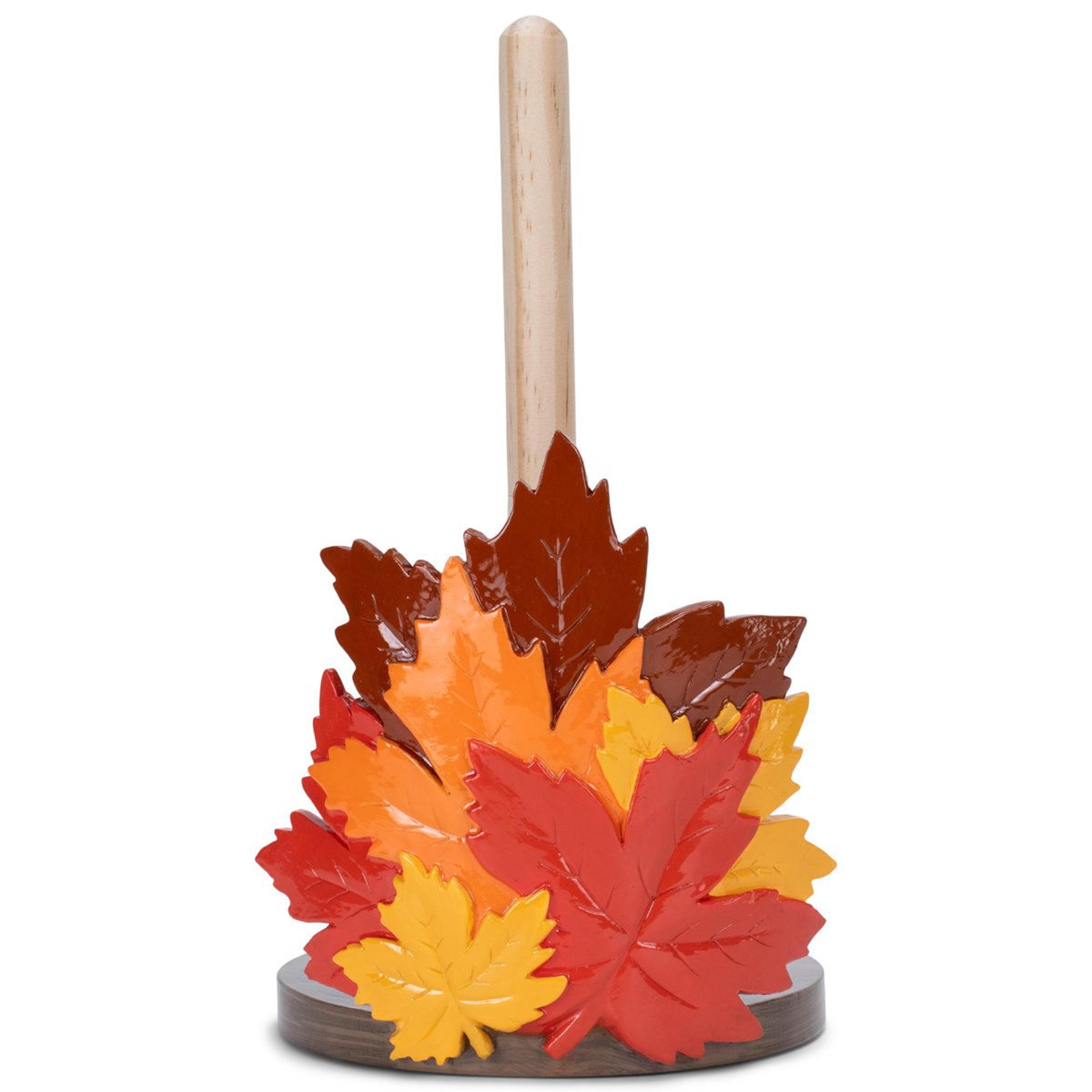 fall leaves paper towel holder with resin base and wood center stick