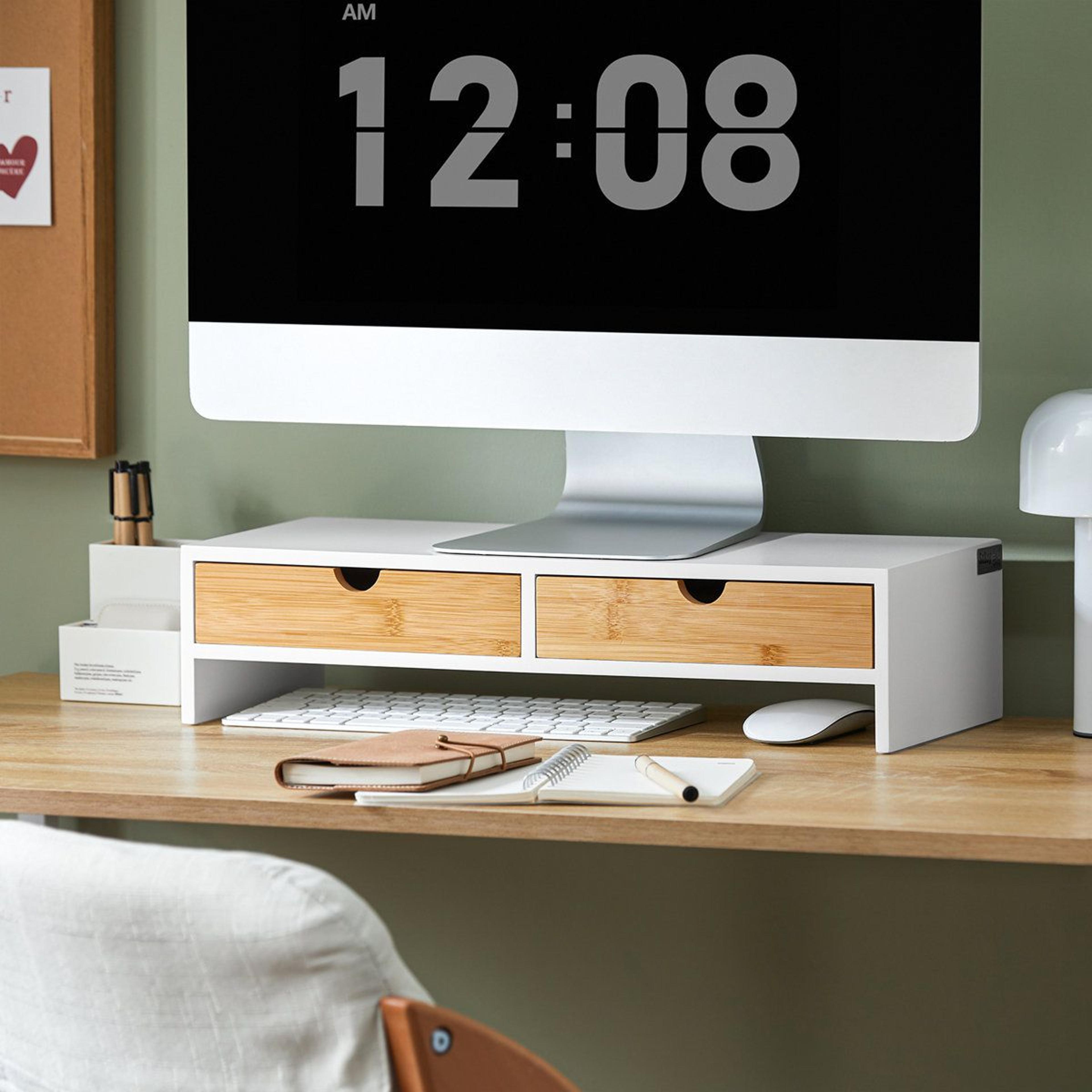 monitor stand riser with 2 drawers and white finish 18.5 inch
