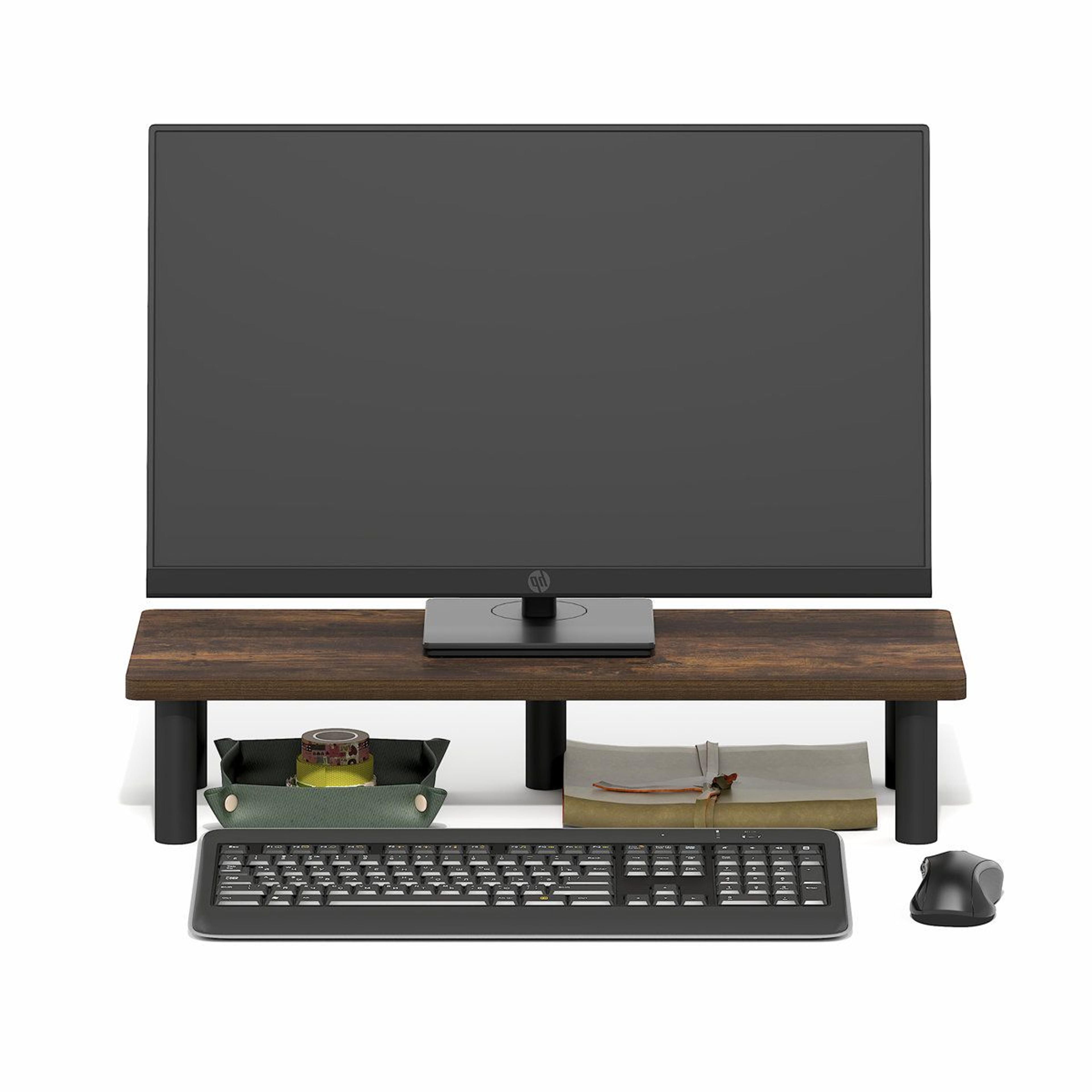 monitor riser stand with tool-free assembly amber pine and black